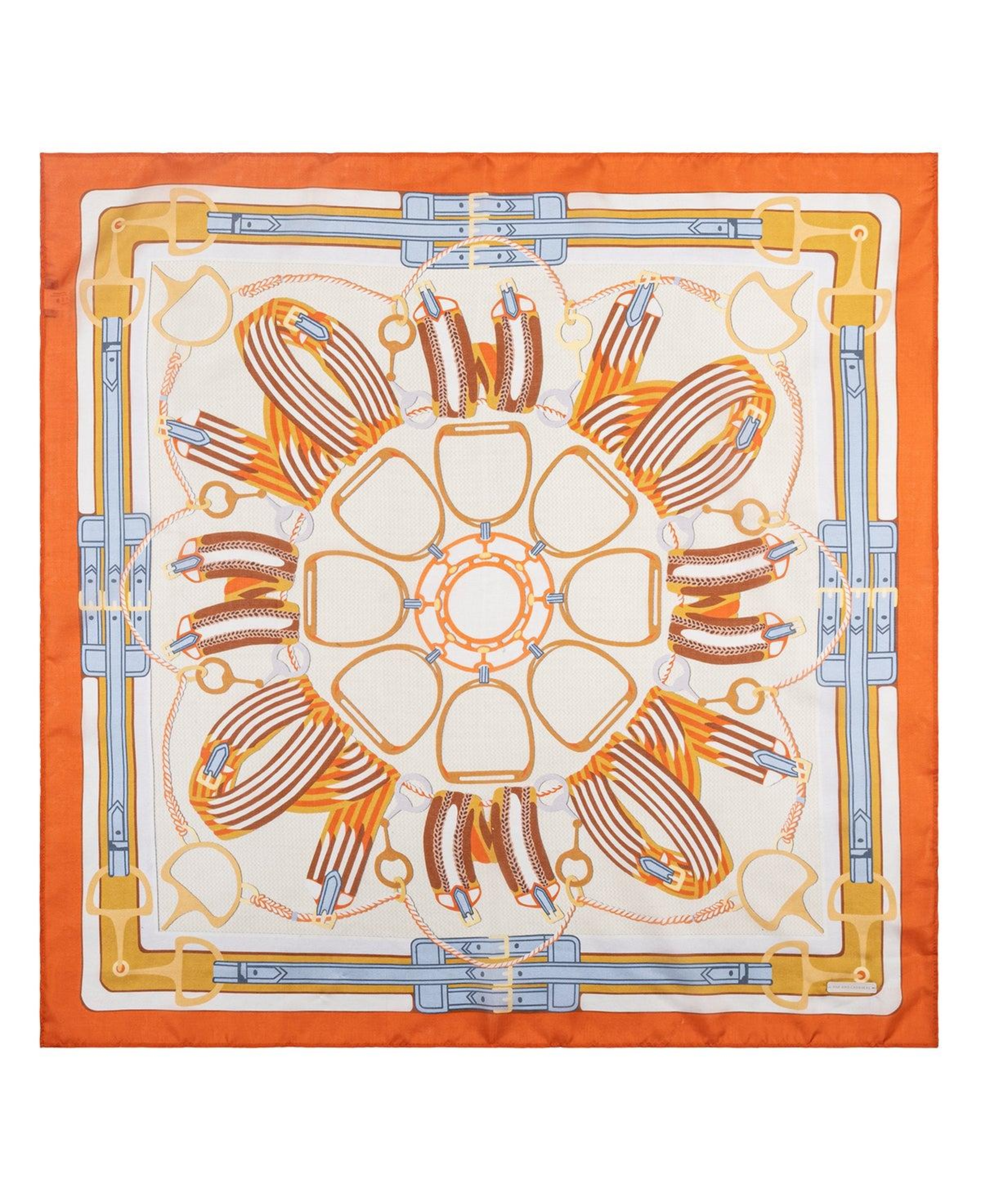 Turuncu Saf İpek Jas Baskılı Kare Bandana 70x70 cm