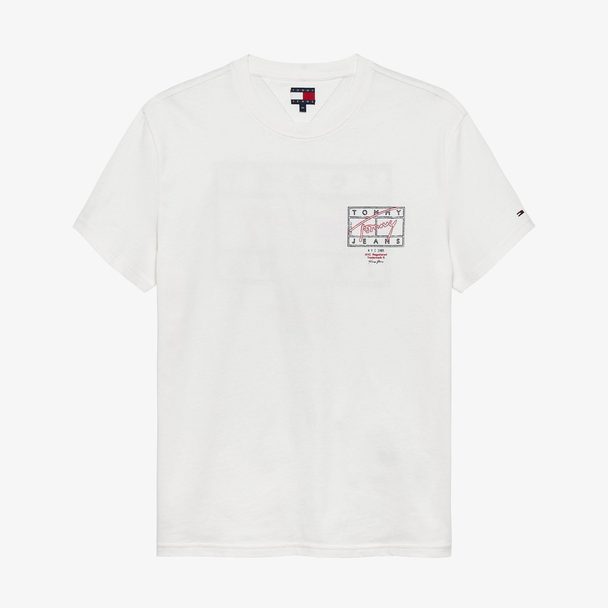 Tommy Hilfiger Regular Sign Spray Erkek Beyaz T-Shirt