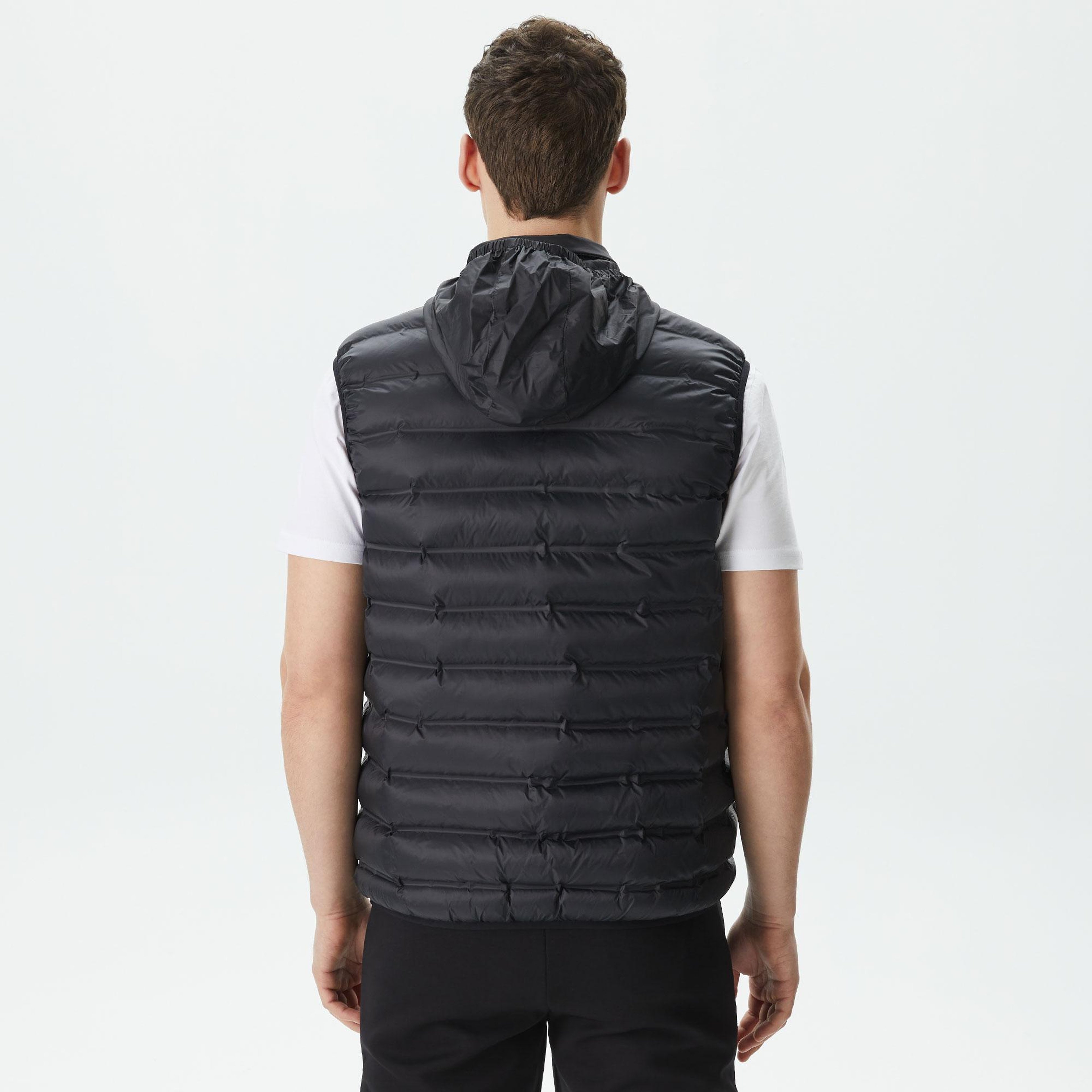 Erkek Slim Fit Kapüşonlu Siyah Yelek