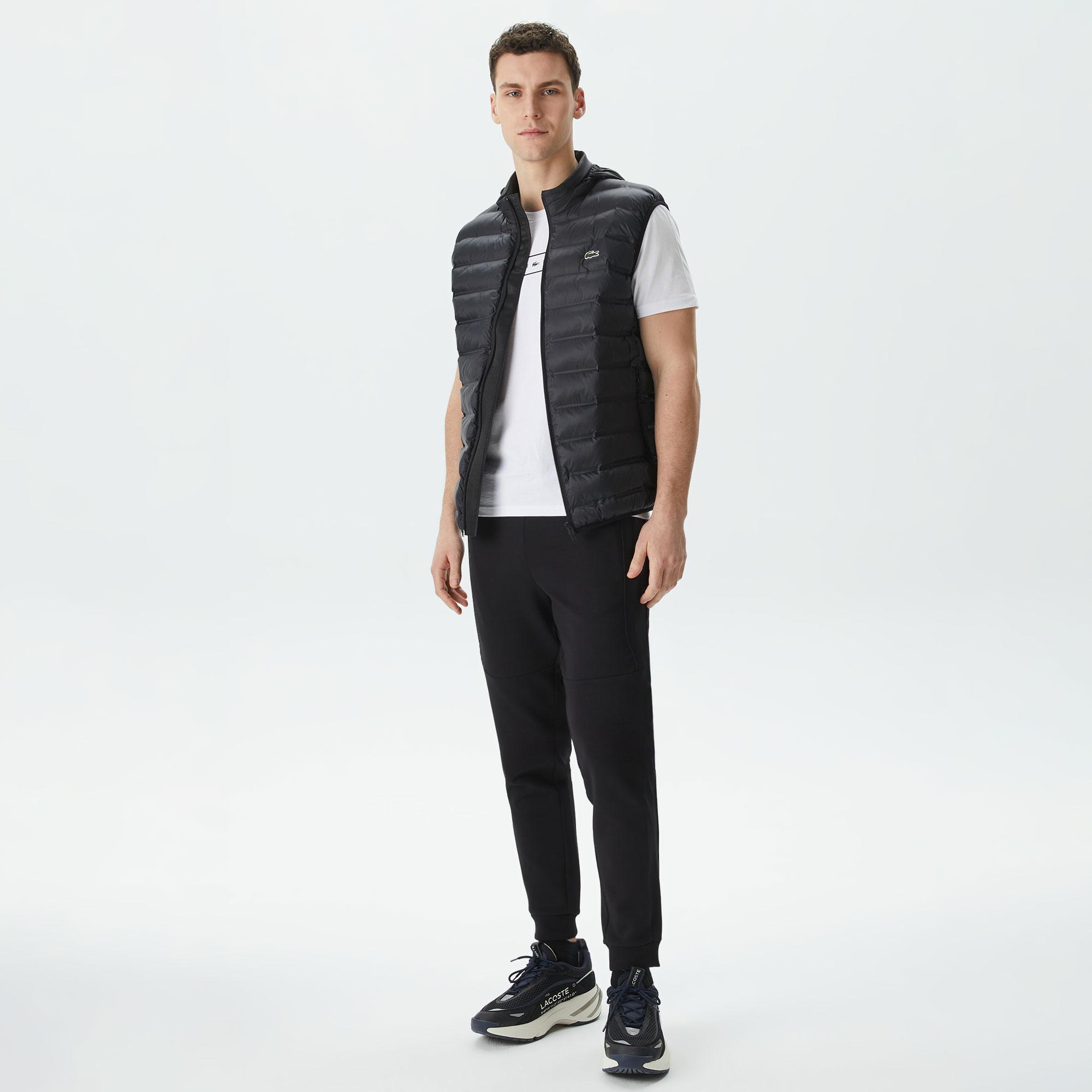 Erkek Slim Fit Kapüşonlu Siyah Yelek