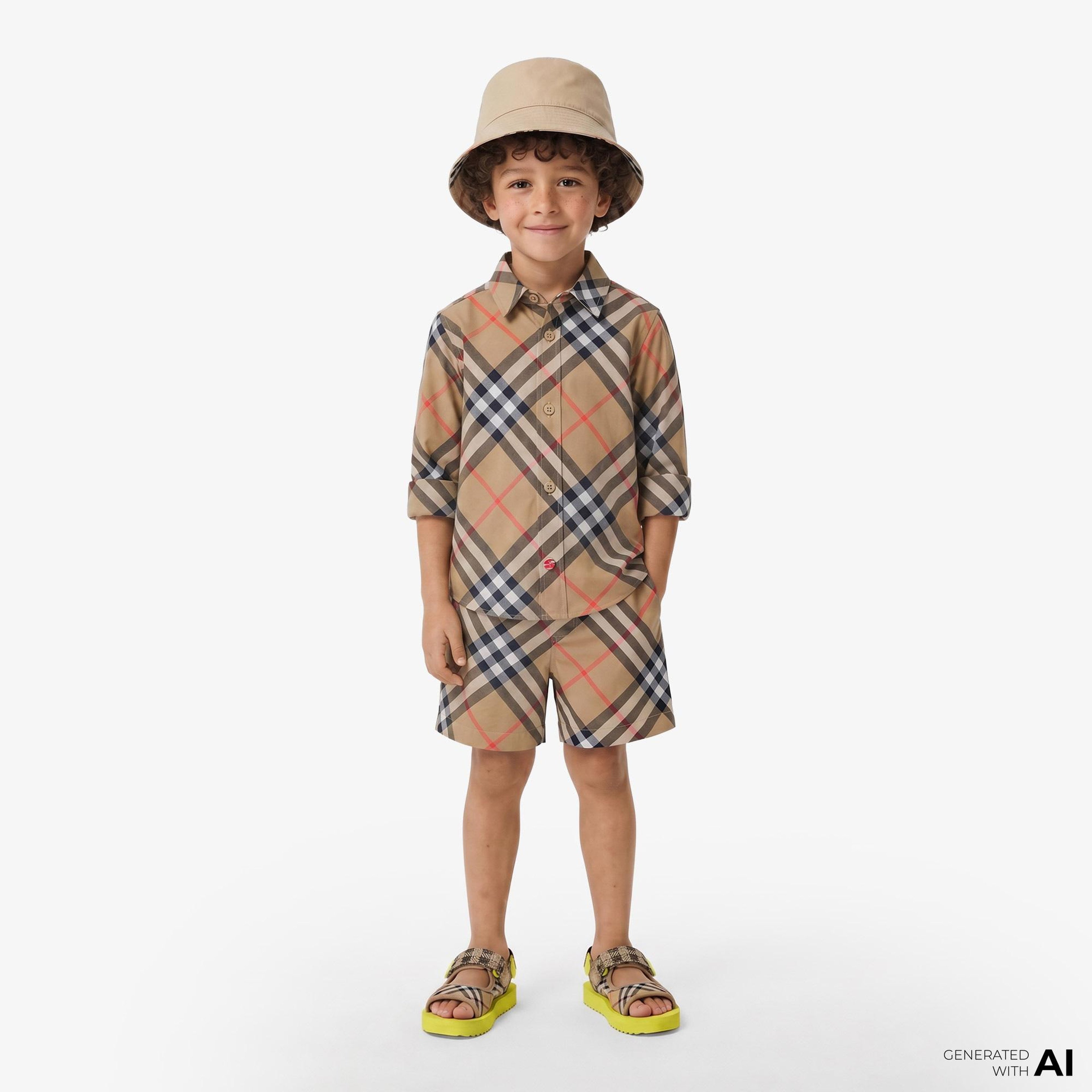 Burberry Check Pamuklu Çocuk Bej Gömlek
