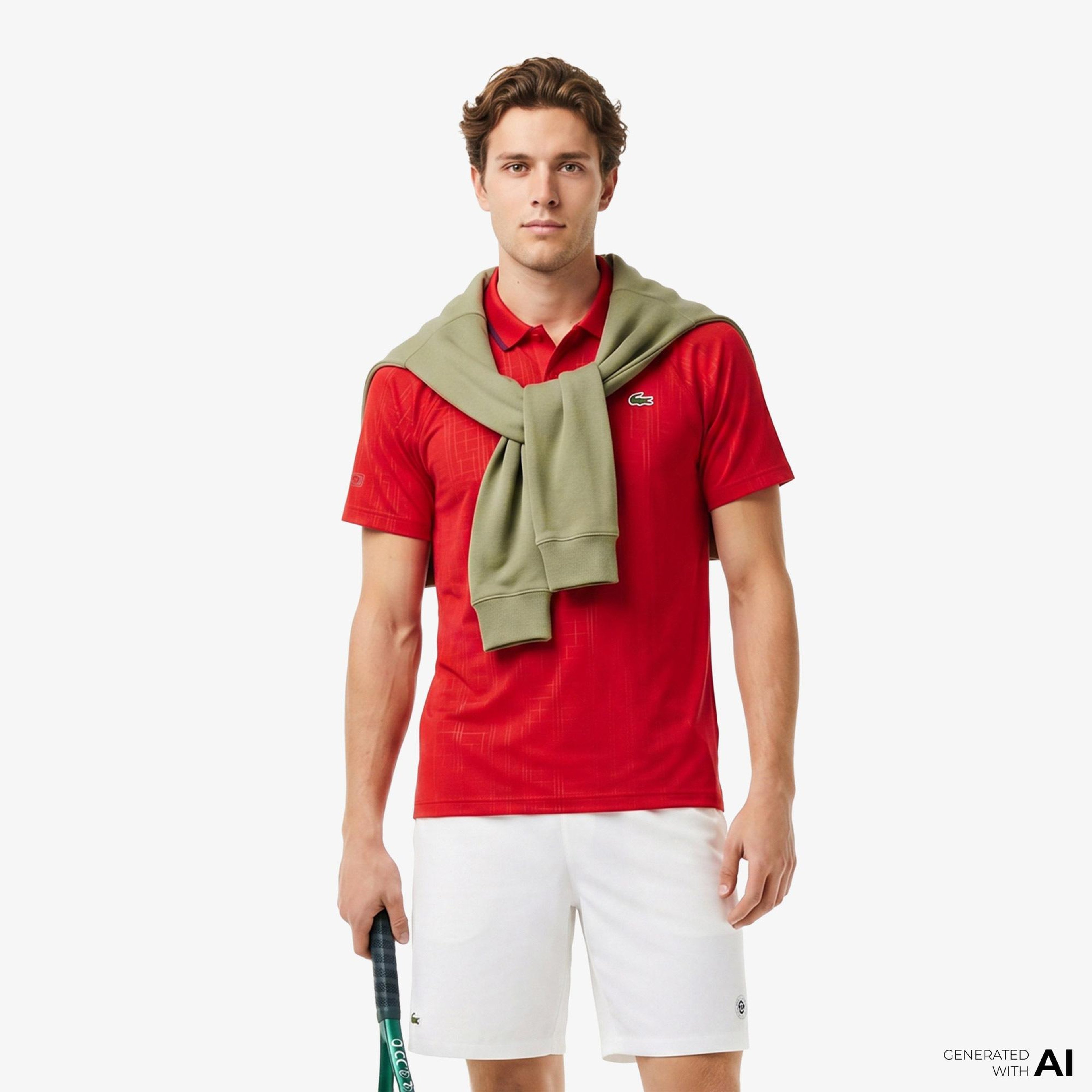 Lacoste Tennis x Novak Djokovic Erkek Slim Fit Desenli Kırmızı Polo