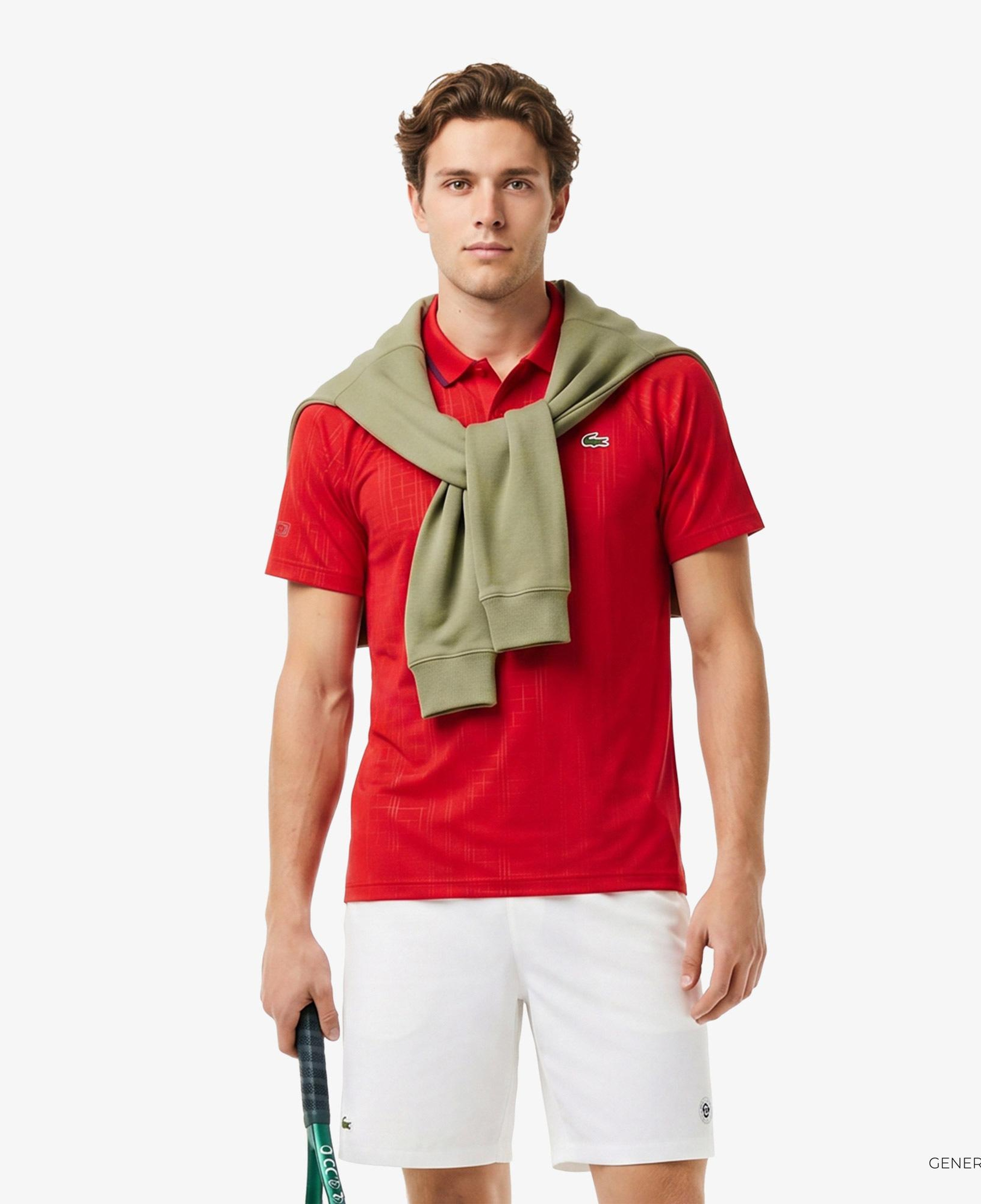 Lacoste Tennis x Novak Djokovic Erkek Slim Fit Desenli Kırmızı Polo