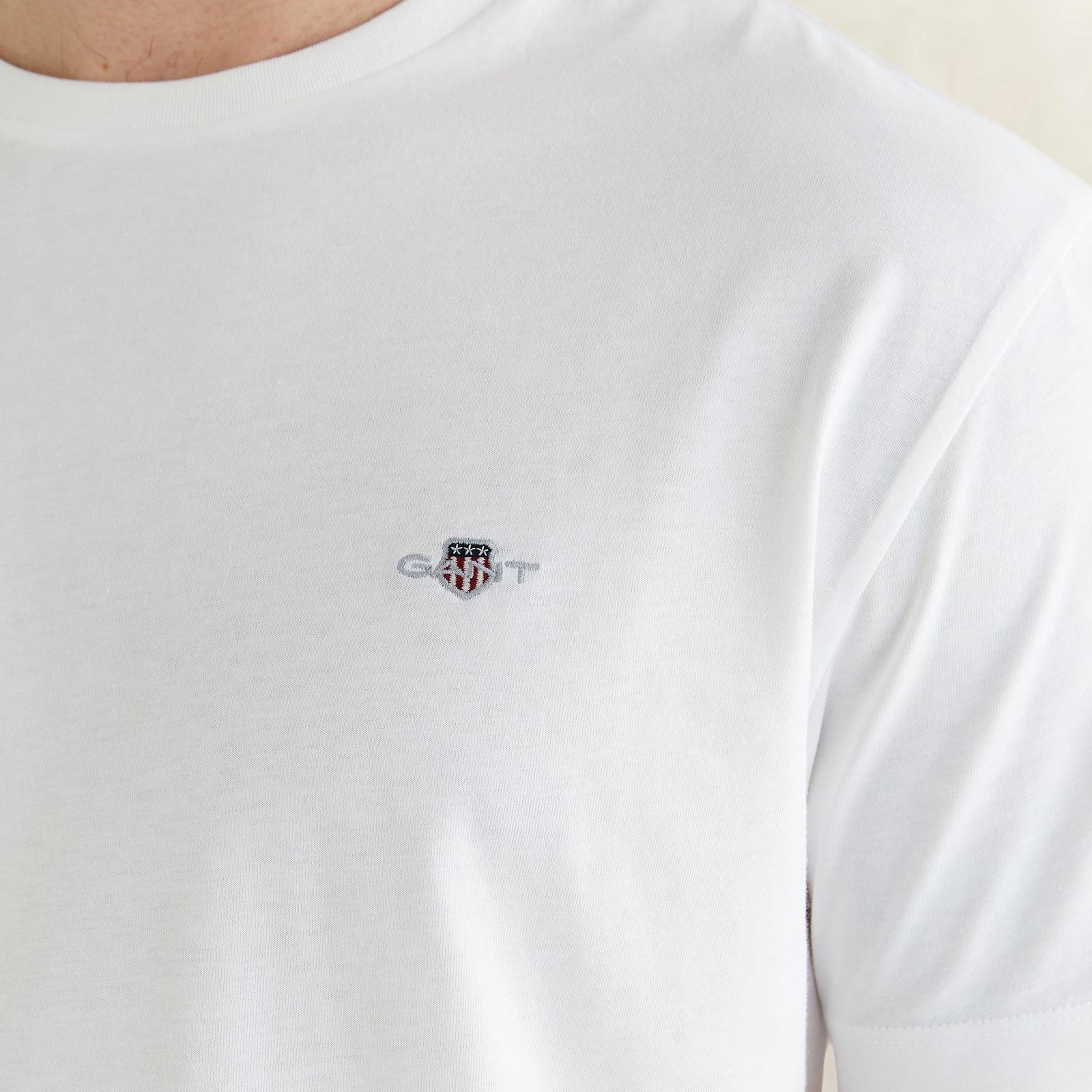 GANT Erkek Beyaz Bisiklet Yaka Regular Fit Logolu T-Shirt