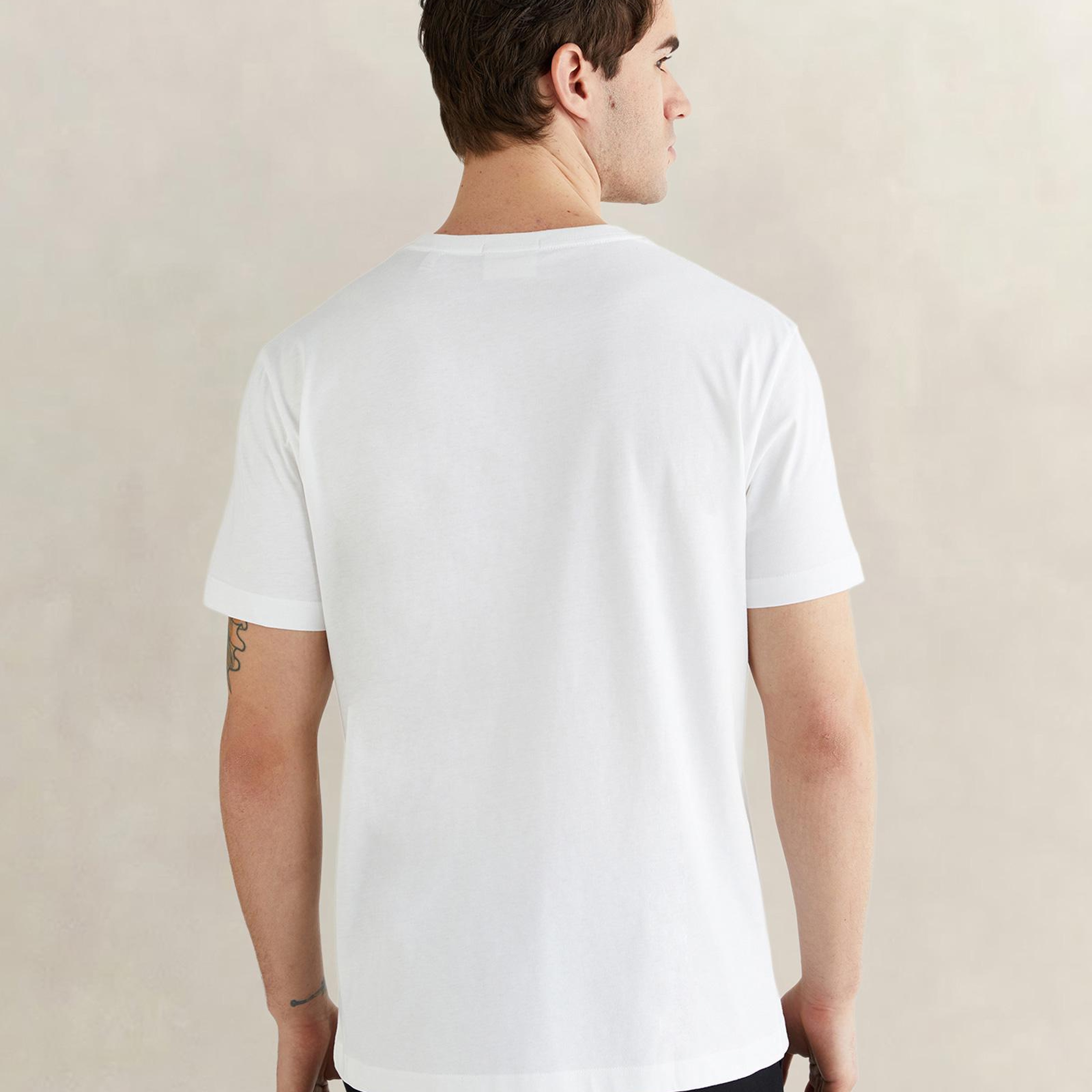 GANT Erkek Beyaz Bisiklet Yaka Regular Fit Logolu T-Shirt