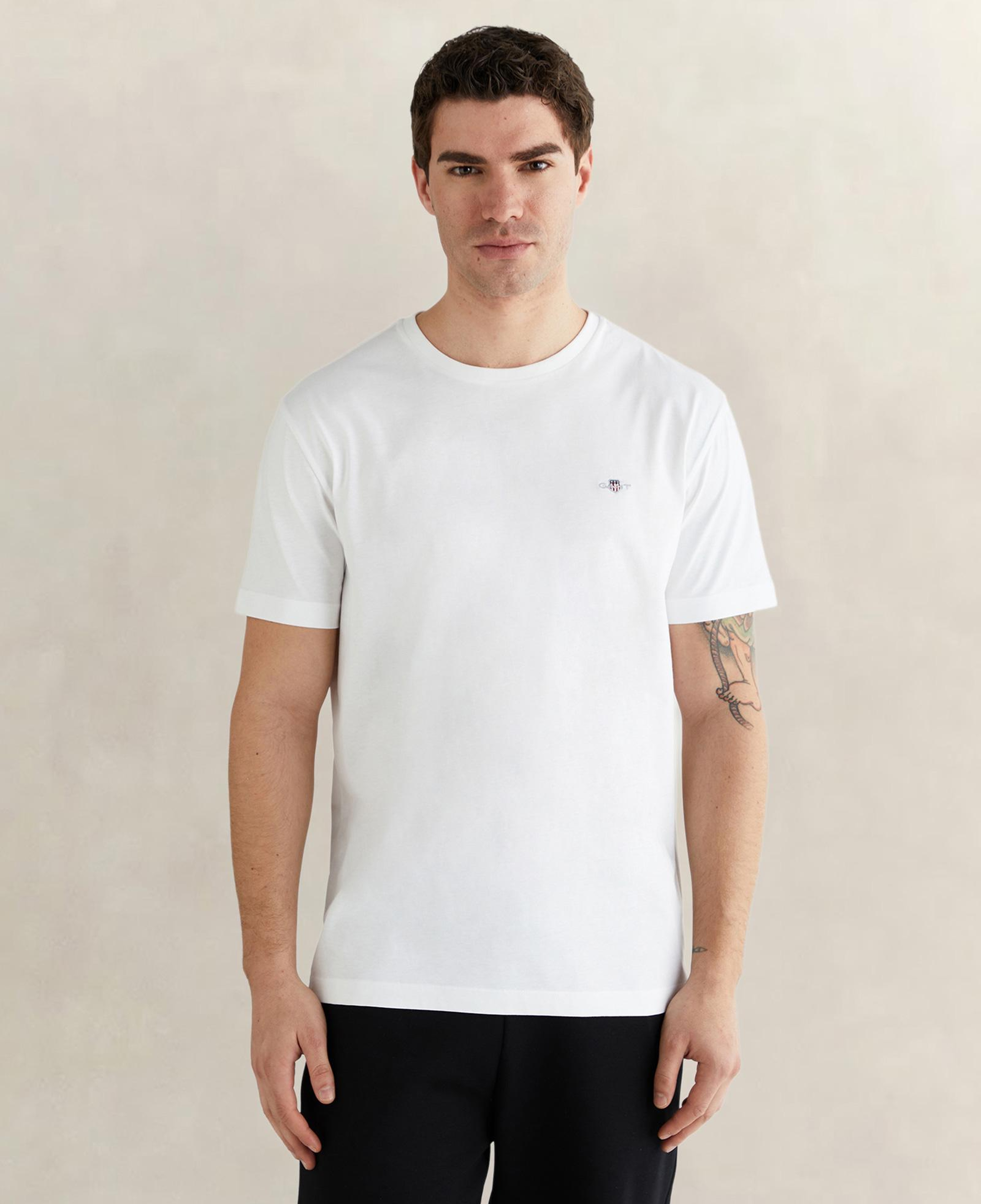 GANT Erkek Beyaz Bisiklet Yaka Regular Fit Logolu T-Shirt