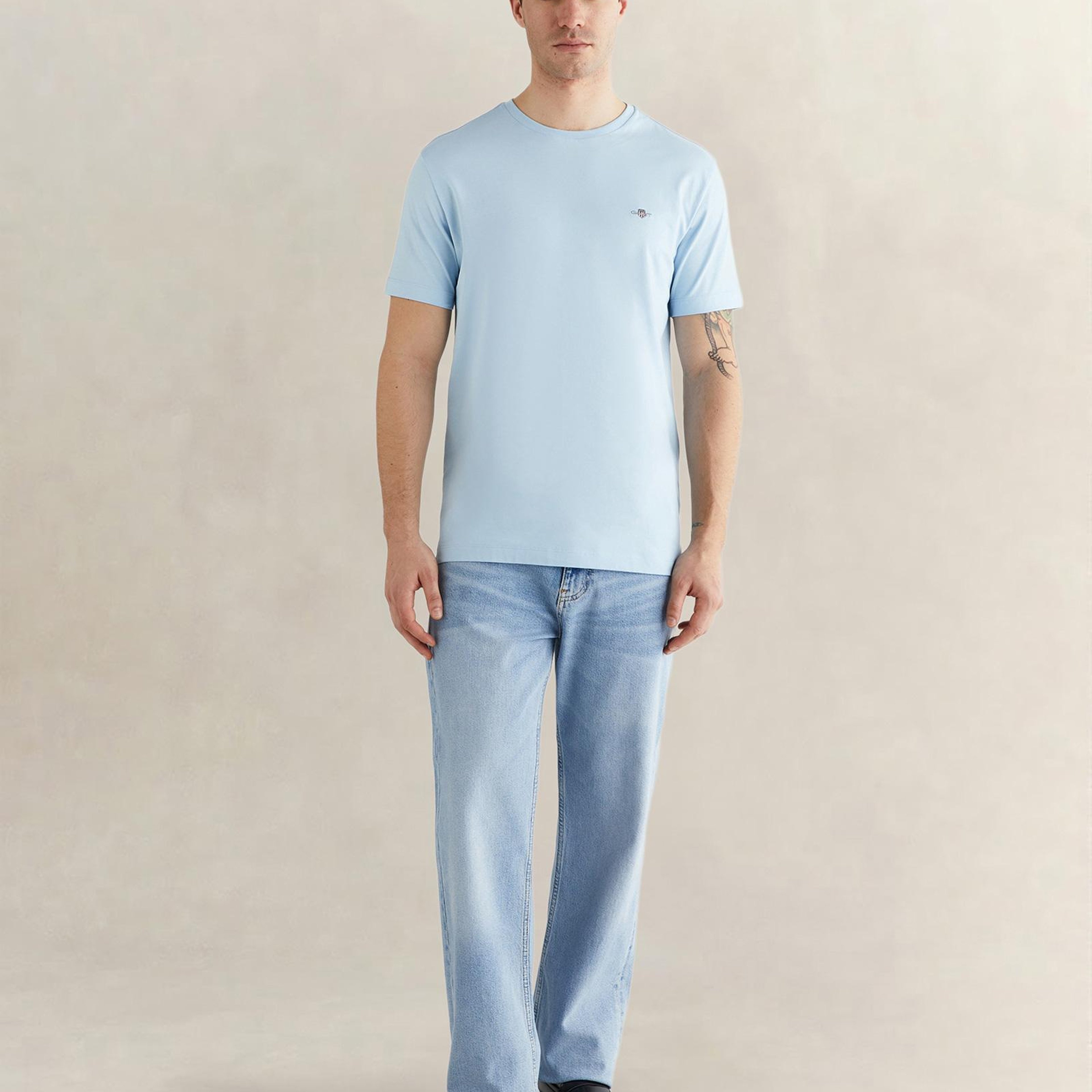 GANT Erkek Mavi Bisiklet Yaka Regular Fit Logolu T-Shirt