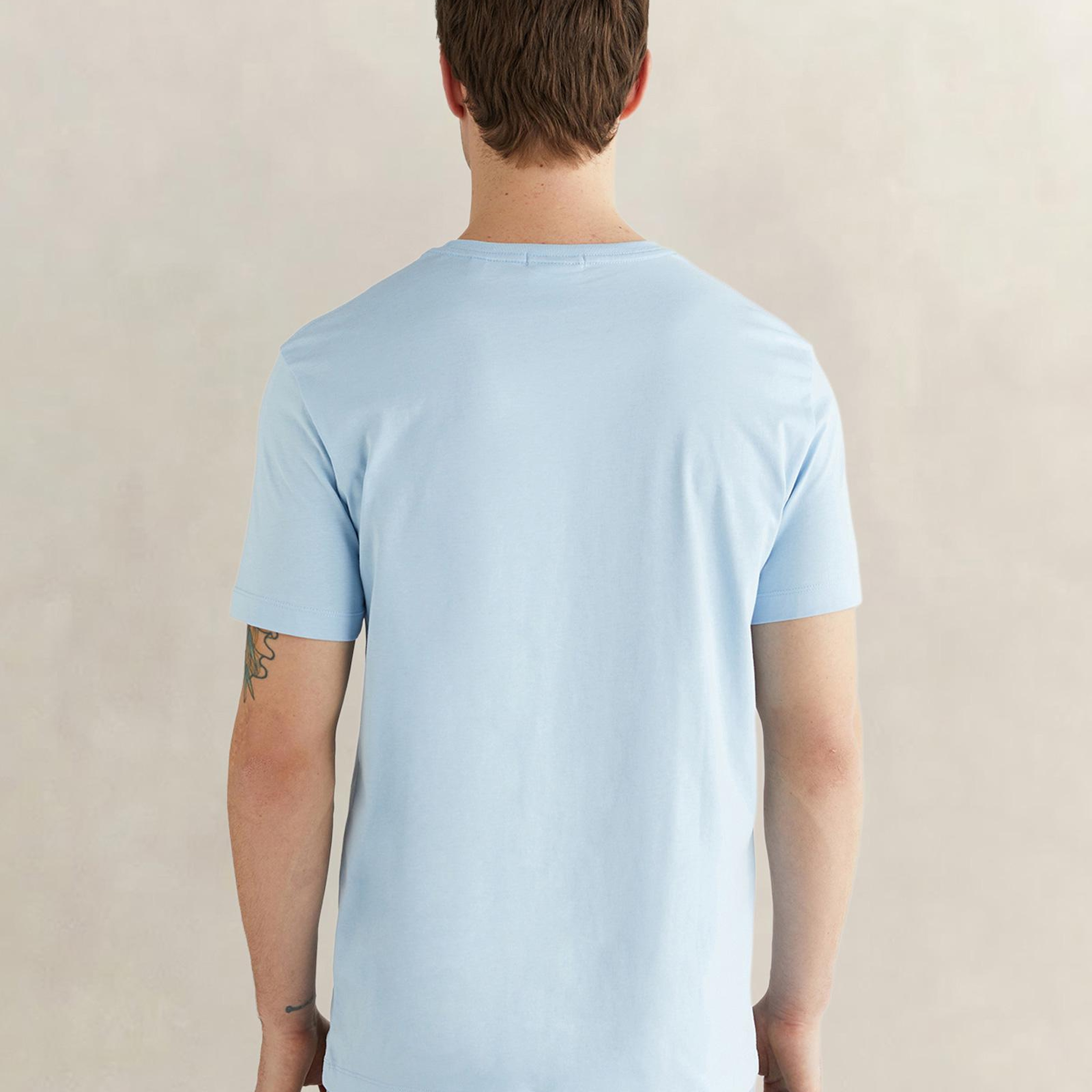 GANT Erkek Mavi Bisiklet Yaka Regular Fit Logolu T-Shirt