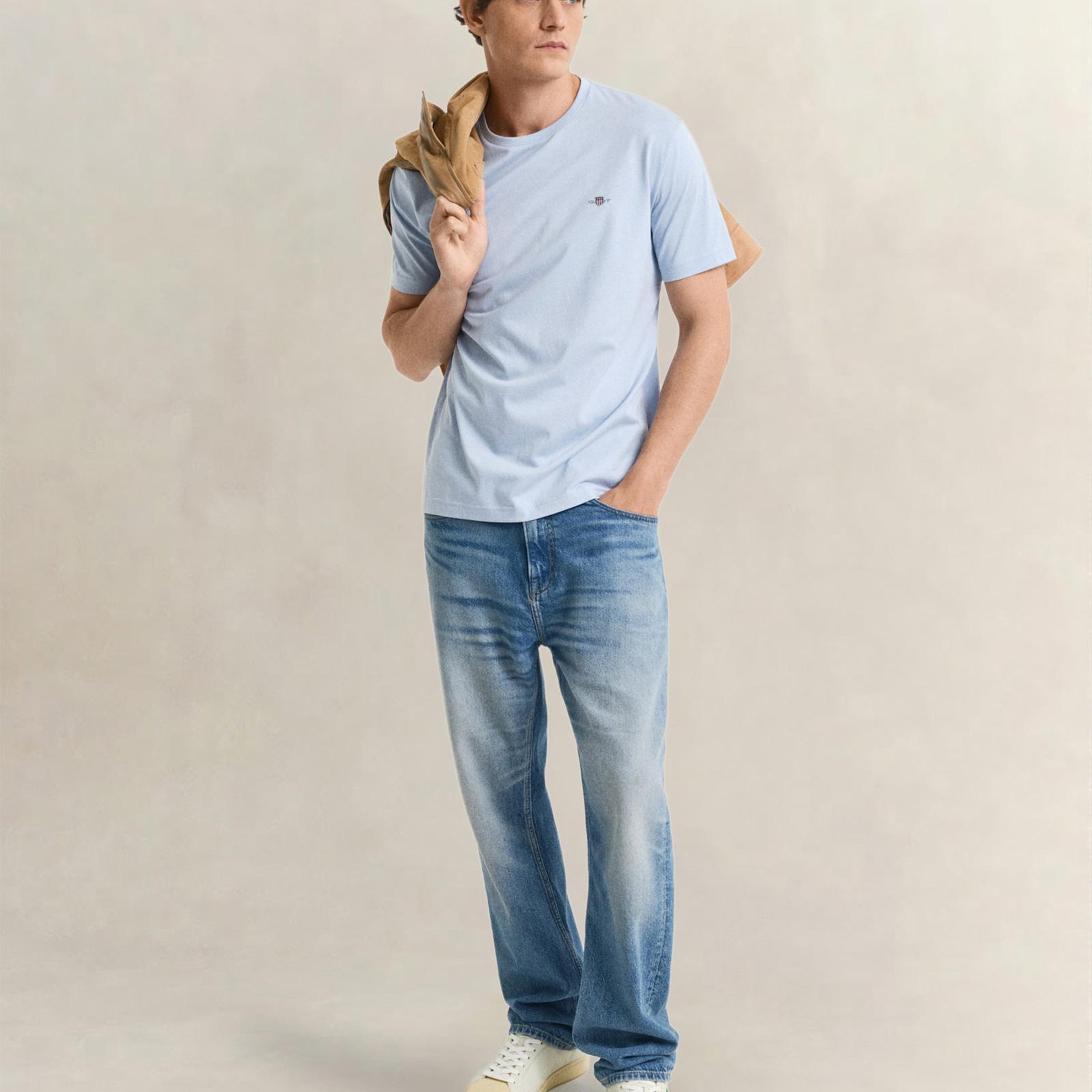 GANT Erkek Mavi Bisiklet Yaka Regular Fit Logolu T-Shirt