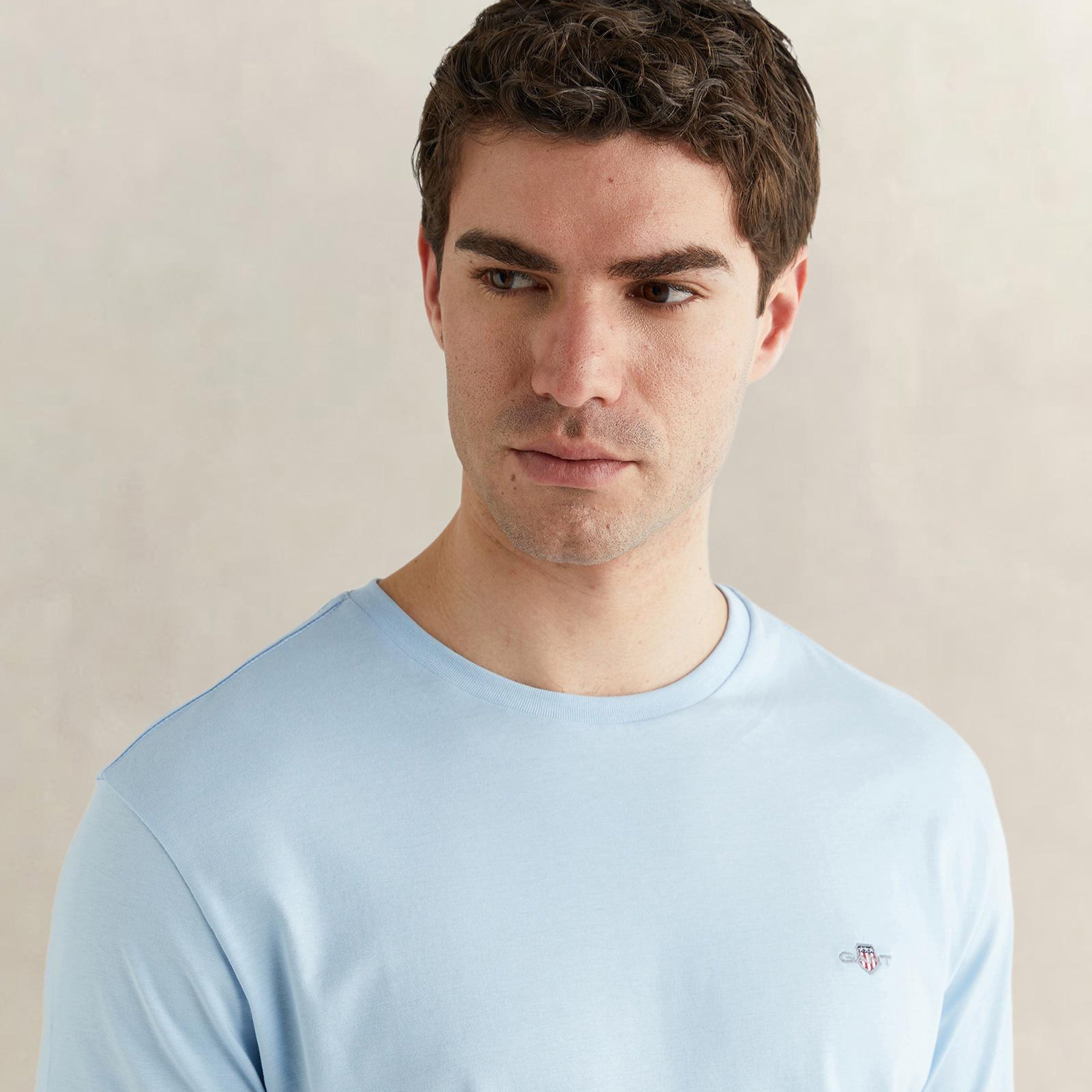 GANT Erkek Mavi Bisiklet Yaka Regular Fit Logolu T-Shirt