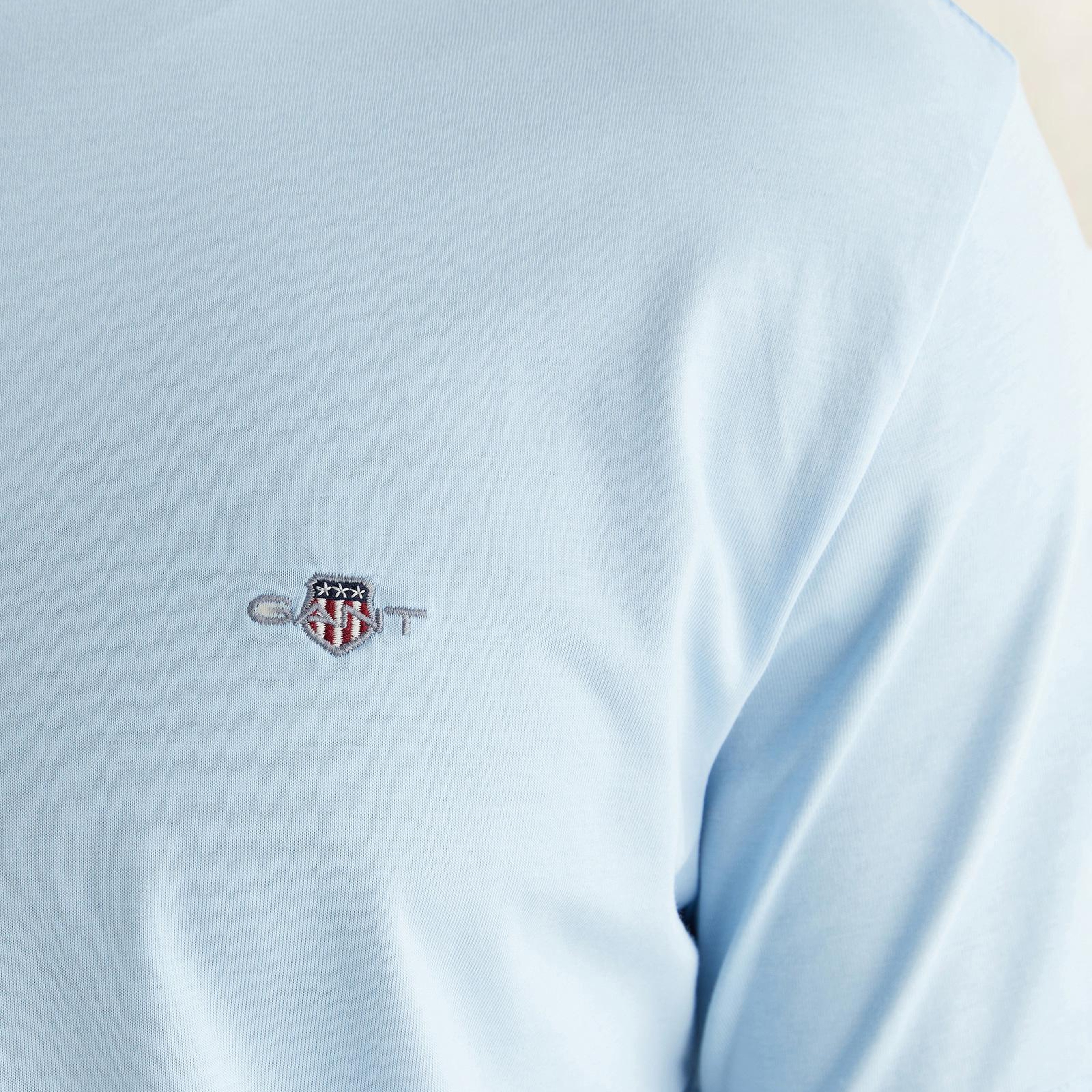 GANT Erkek Mavi Bisiklet Yaka Regular Fit Logolu T-Shirt