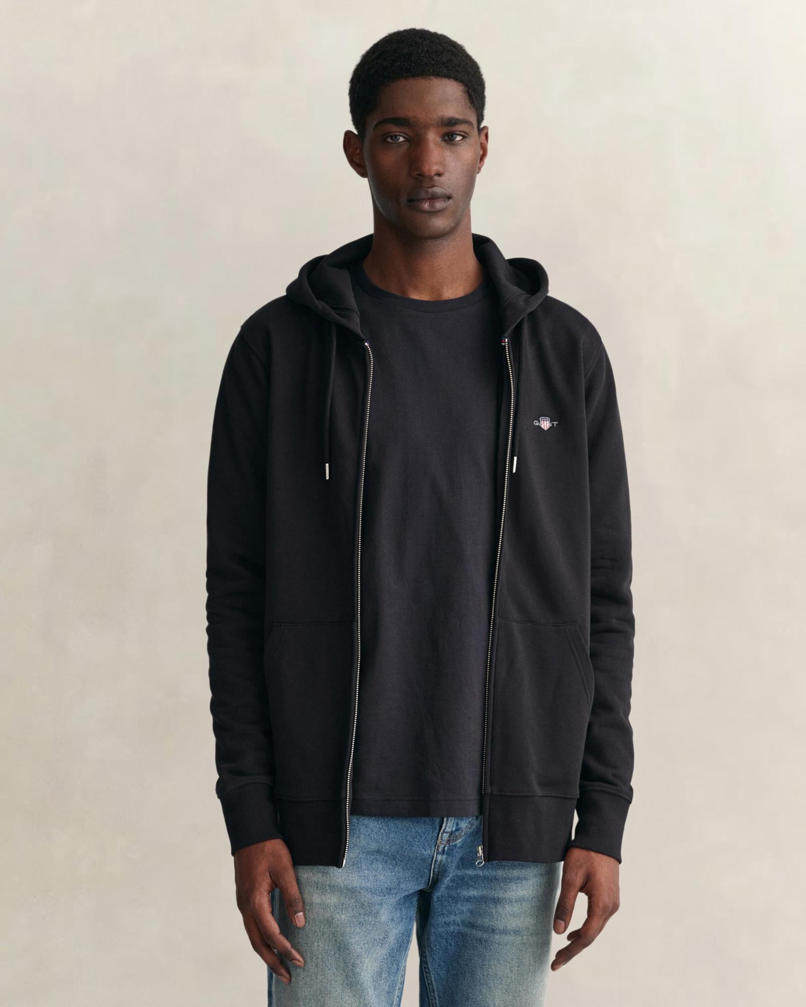 GANT Erkek Siyah Regular Fit Fermuarlı Sweatshirt