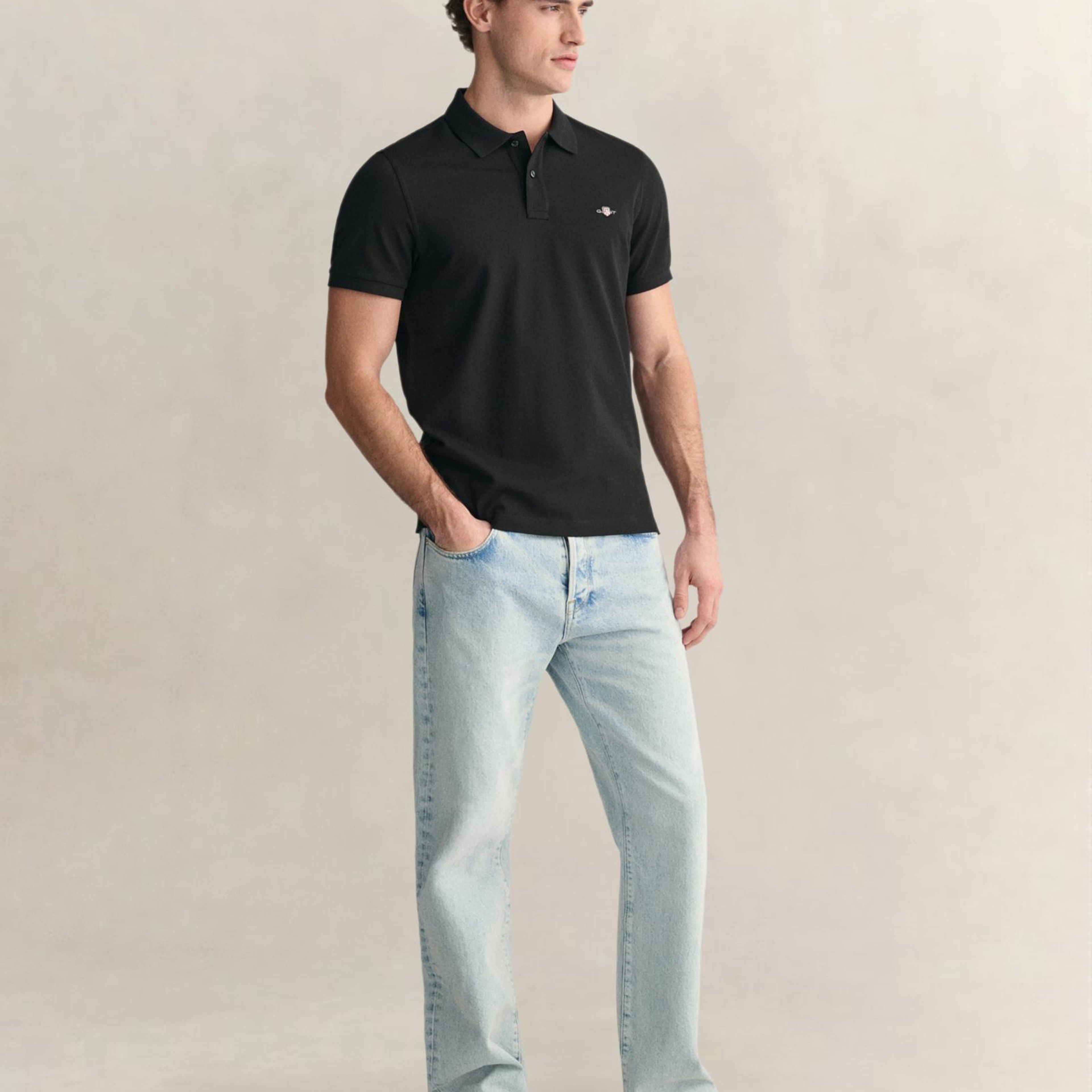 GANT Erkek Siyah Regular Fit Logolu Polo Yaka T-Shirt