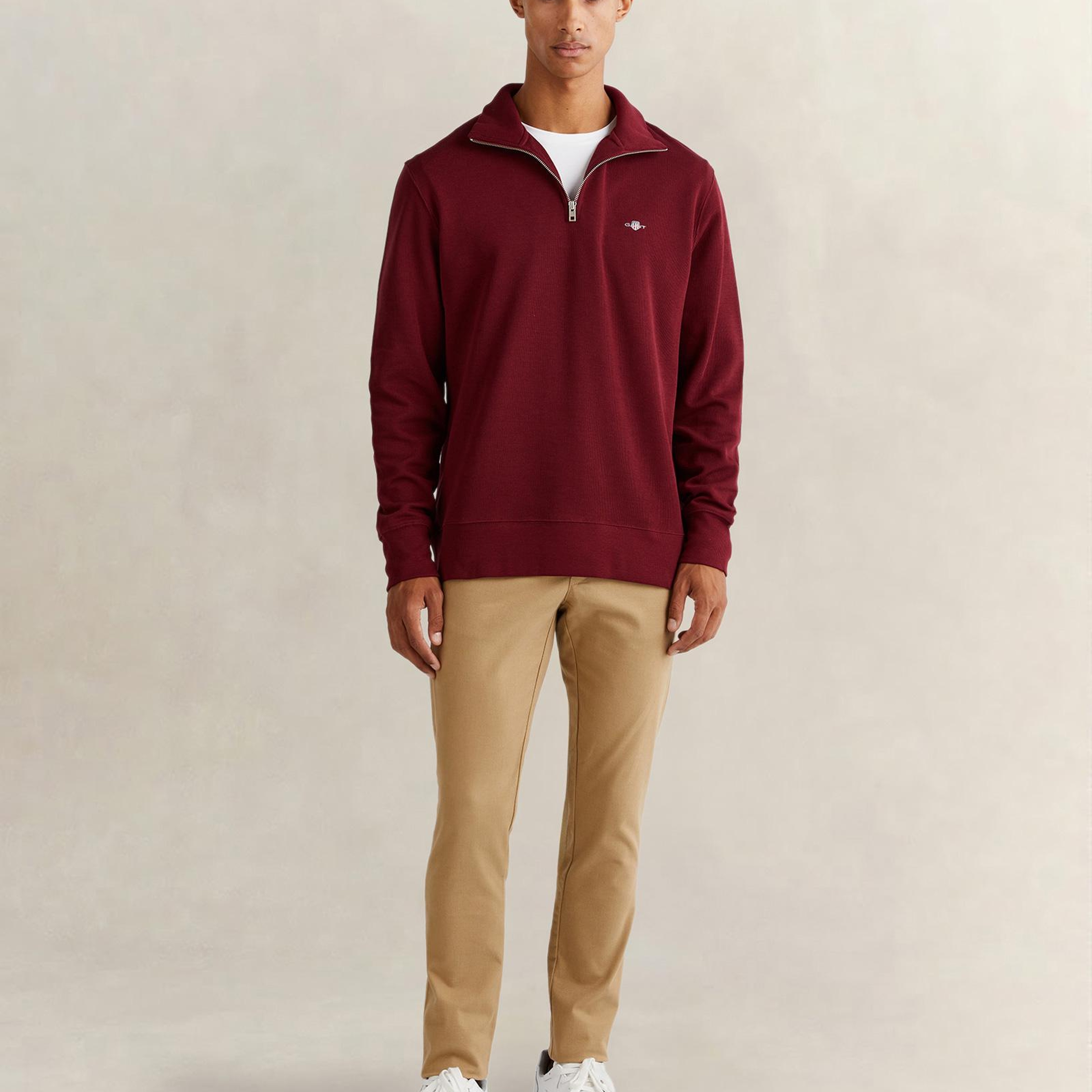 GANT Erkek Bordo Regular Fit Yarım Fermuarlı Sweatshirt