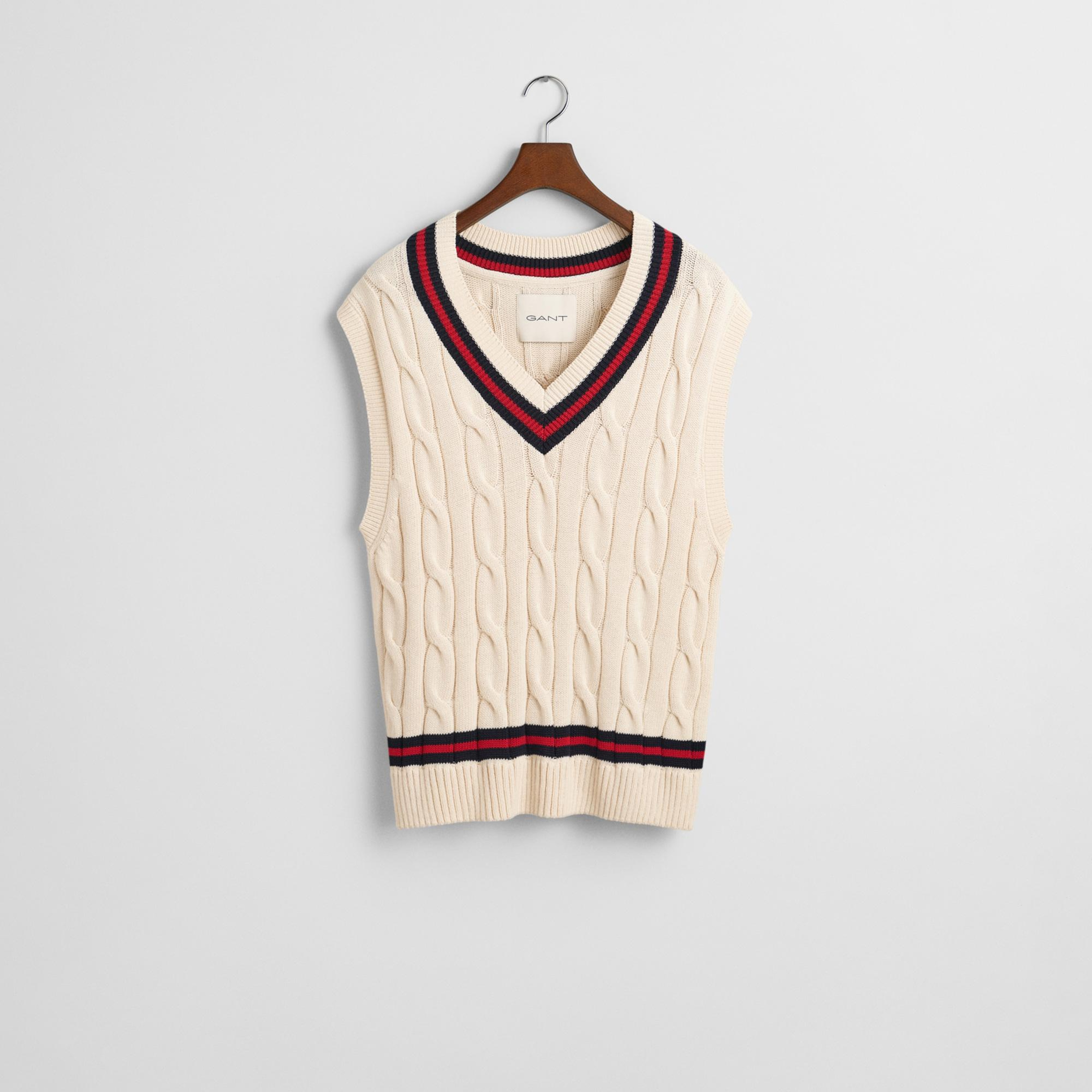 GANT Erkek Krem Relaxed Fit V Yaka Süveter
