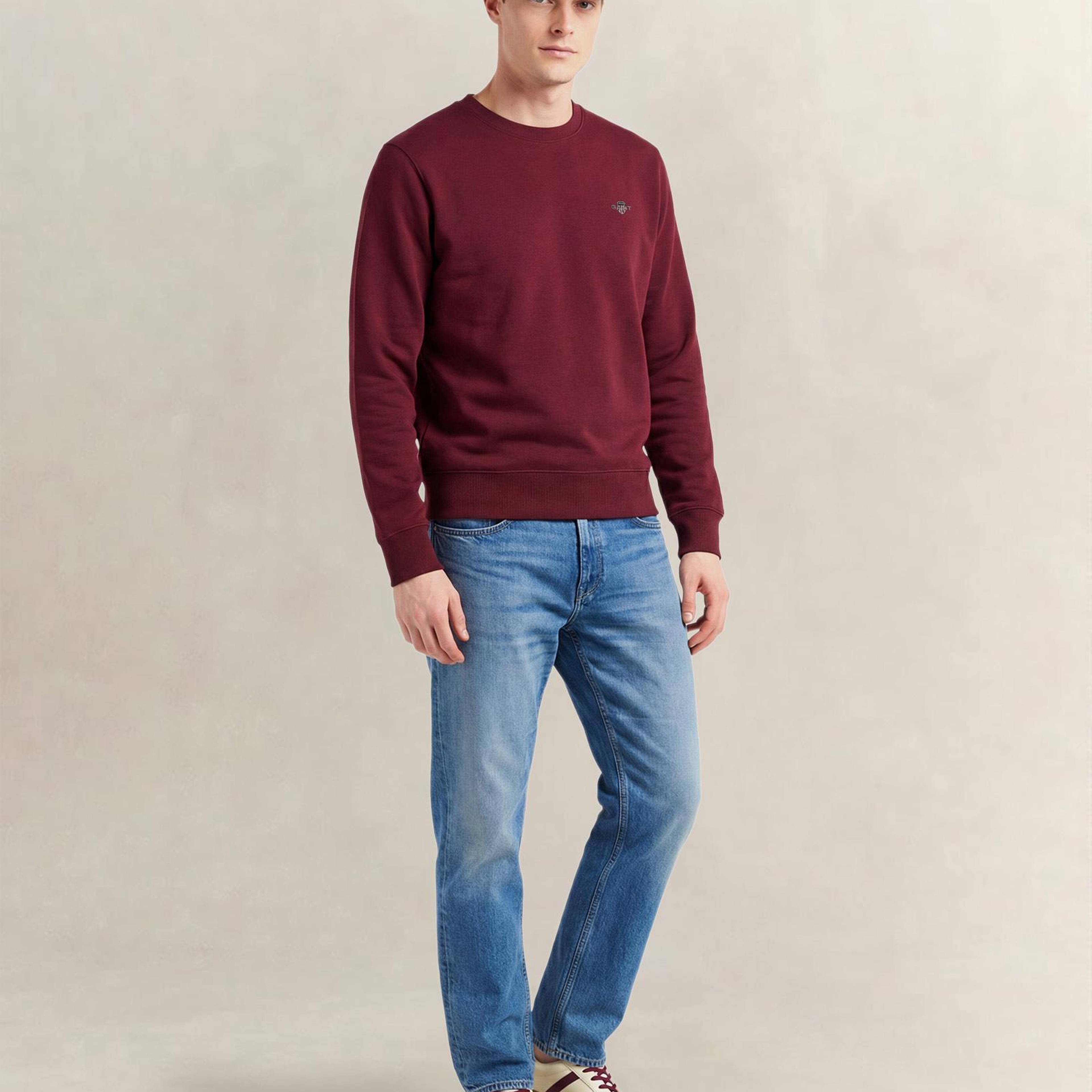 GANT Erkek Bordo Regular Fit Bisiklet Yaka Sweatshirt