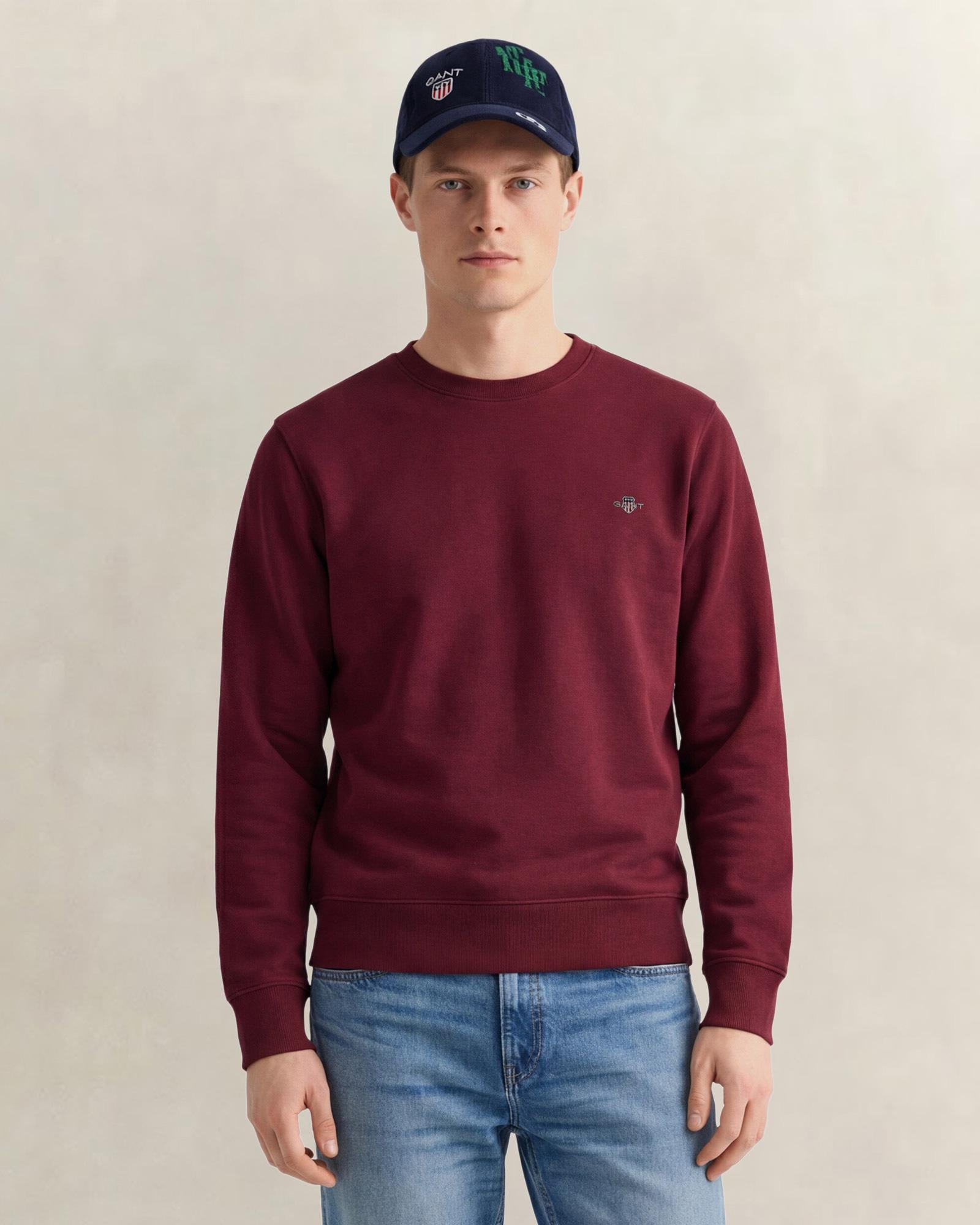 GANT Erkek Bordo Regular Fit Bisiklet Yaka Sweatshirt