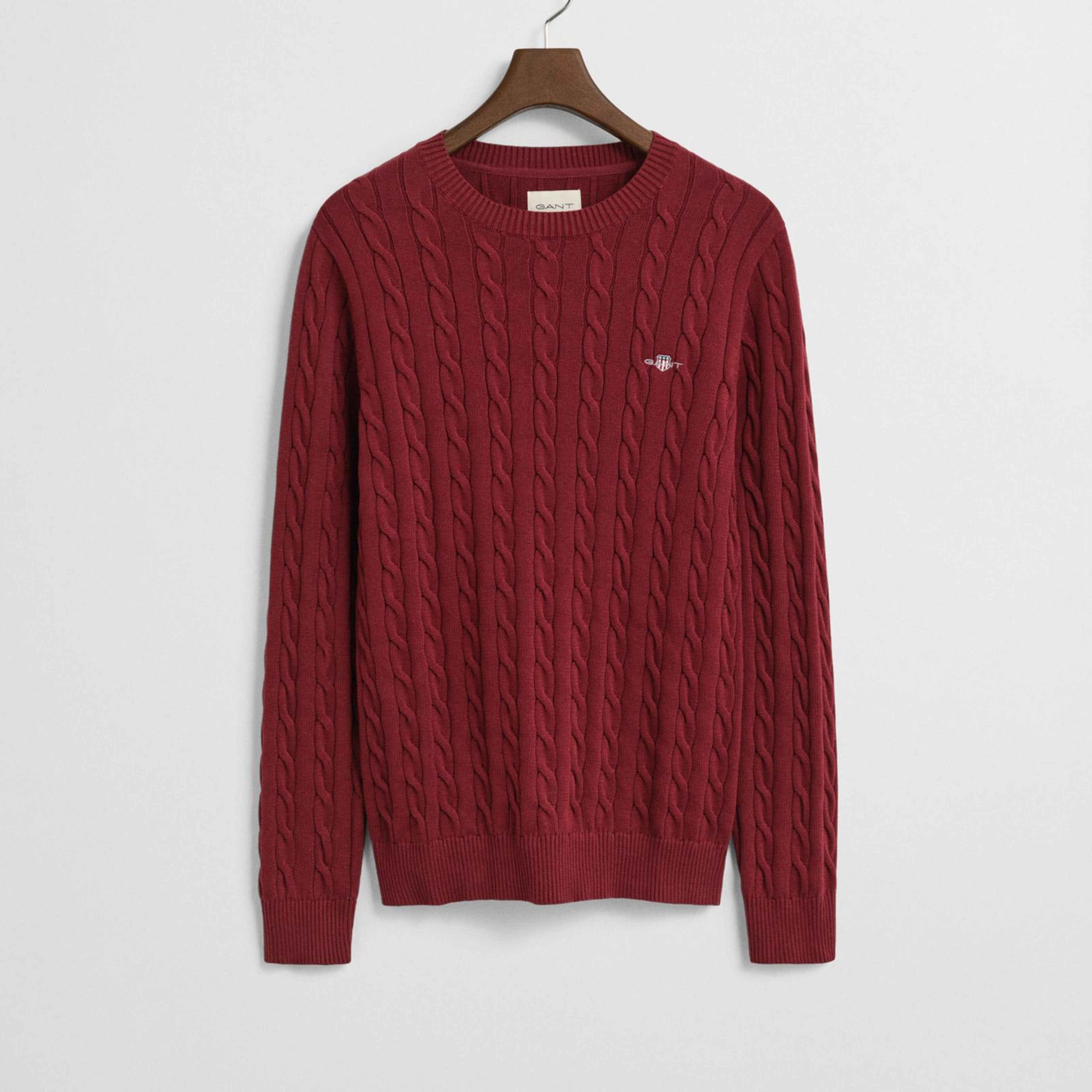 GANT Erkek Bordo Regular Fit Bisiklet Yaka Örgü Kazak