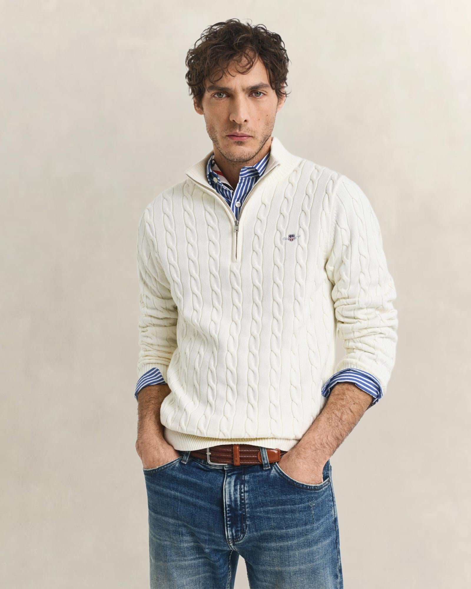 GANT Erkek Krem Regular Fit Örgü Kazak