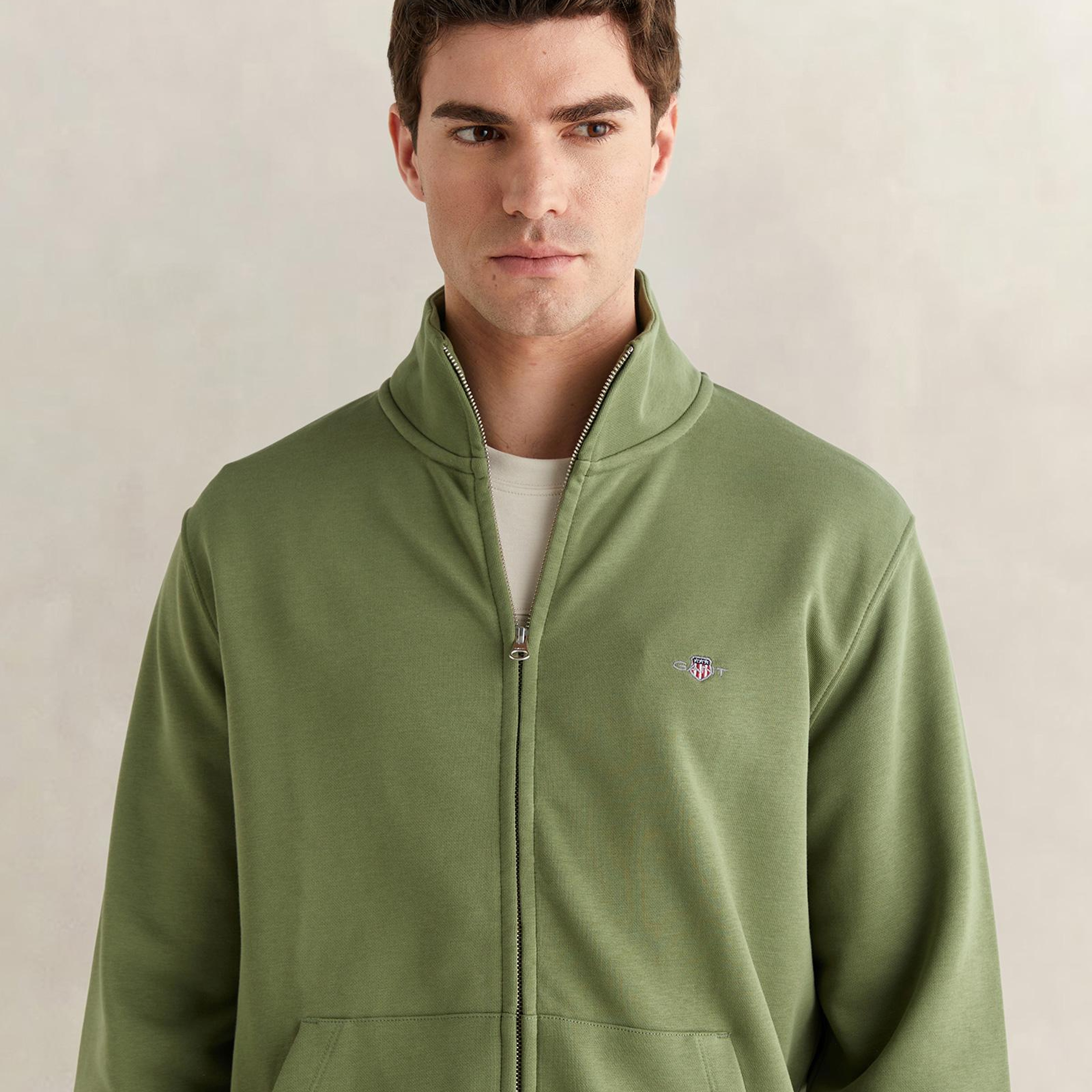 GANT Erkek Yeşil Fermuarlı Logolu Sweatshirt