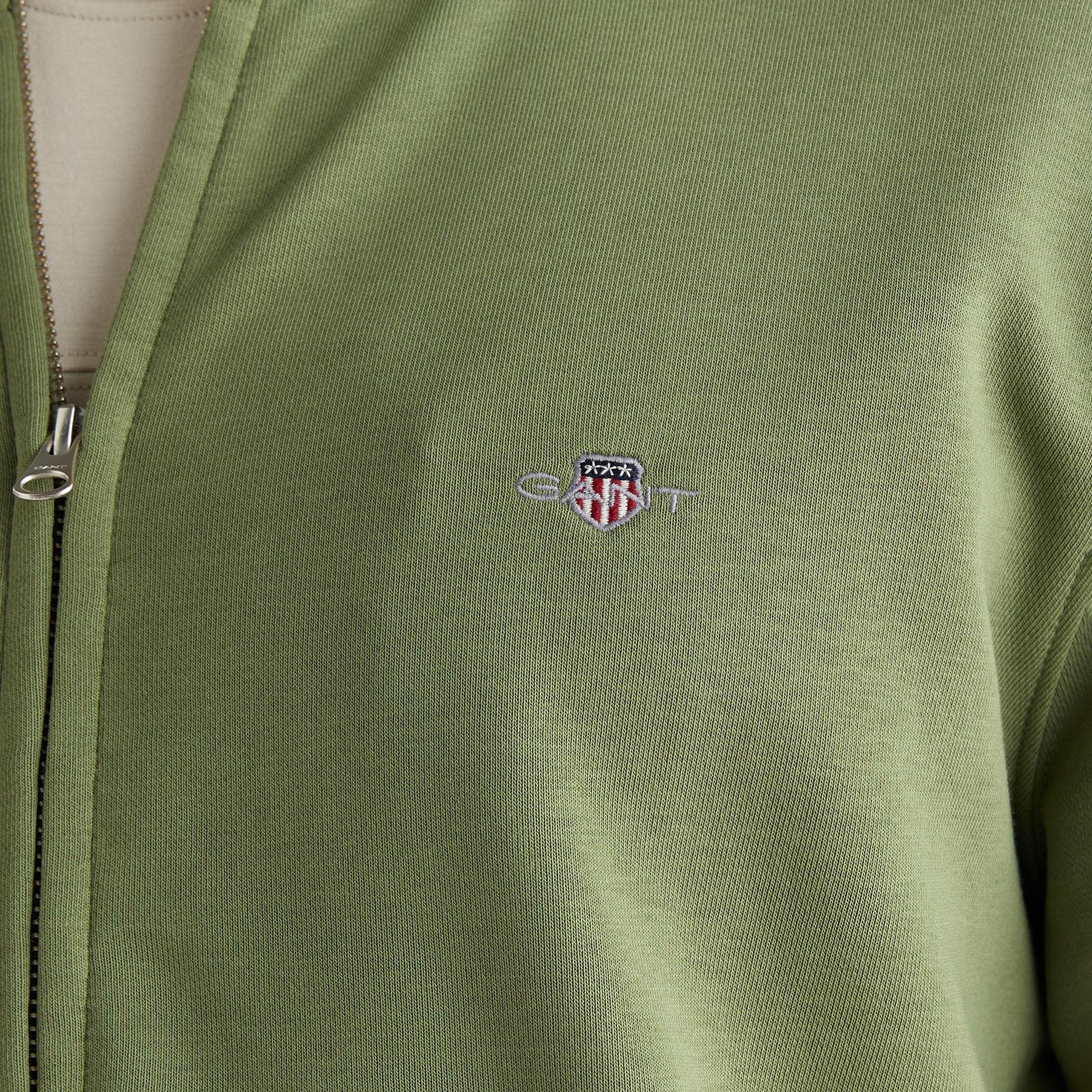 GANT Erkek Yeşil Fermuarlı Logolu Sweatshirt