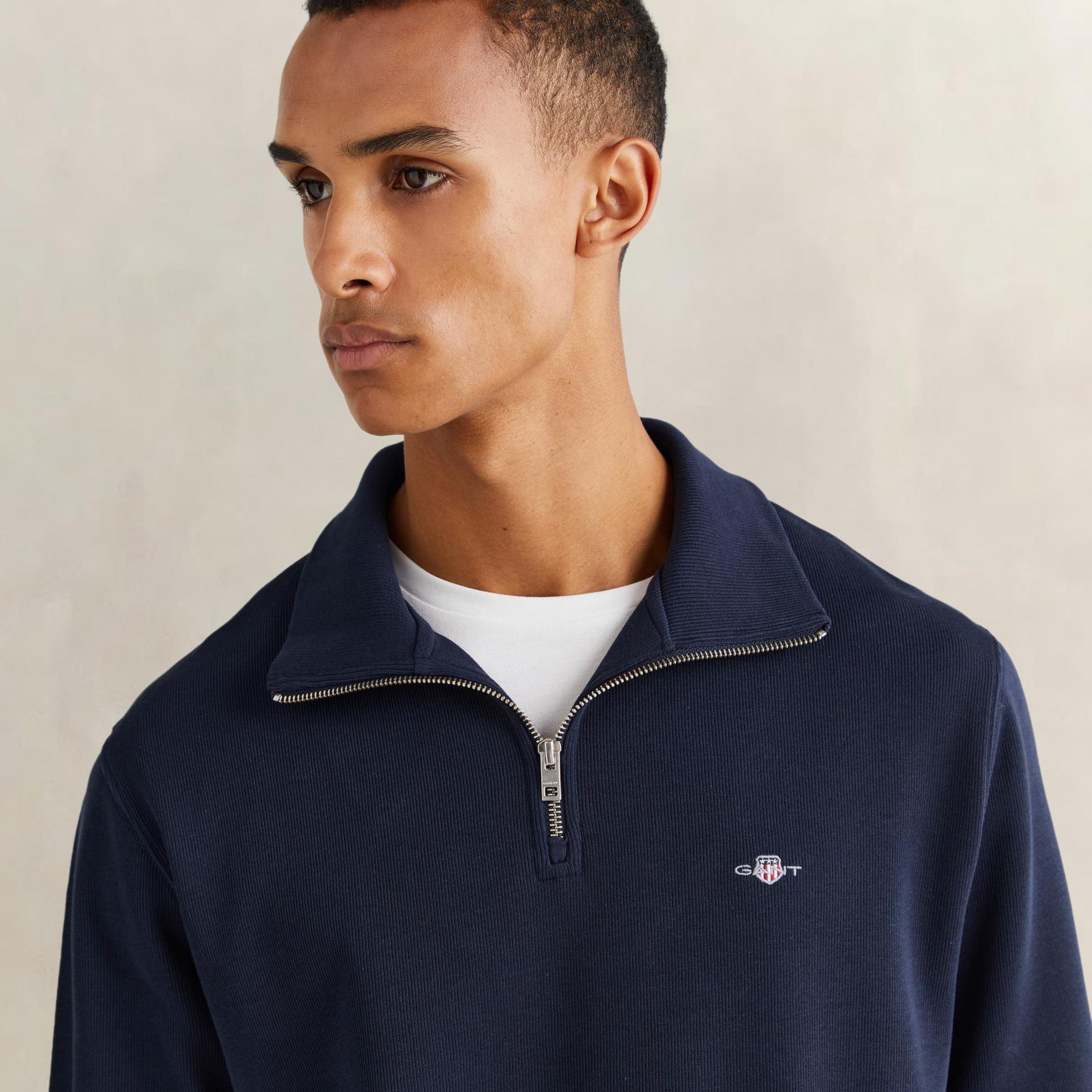 GANT Erkek Lacivert Regular Fit Yarım Fermuarlı Sweatshirt