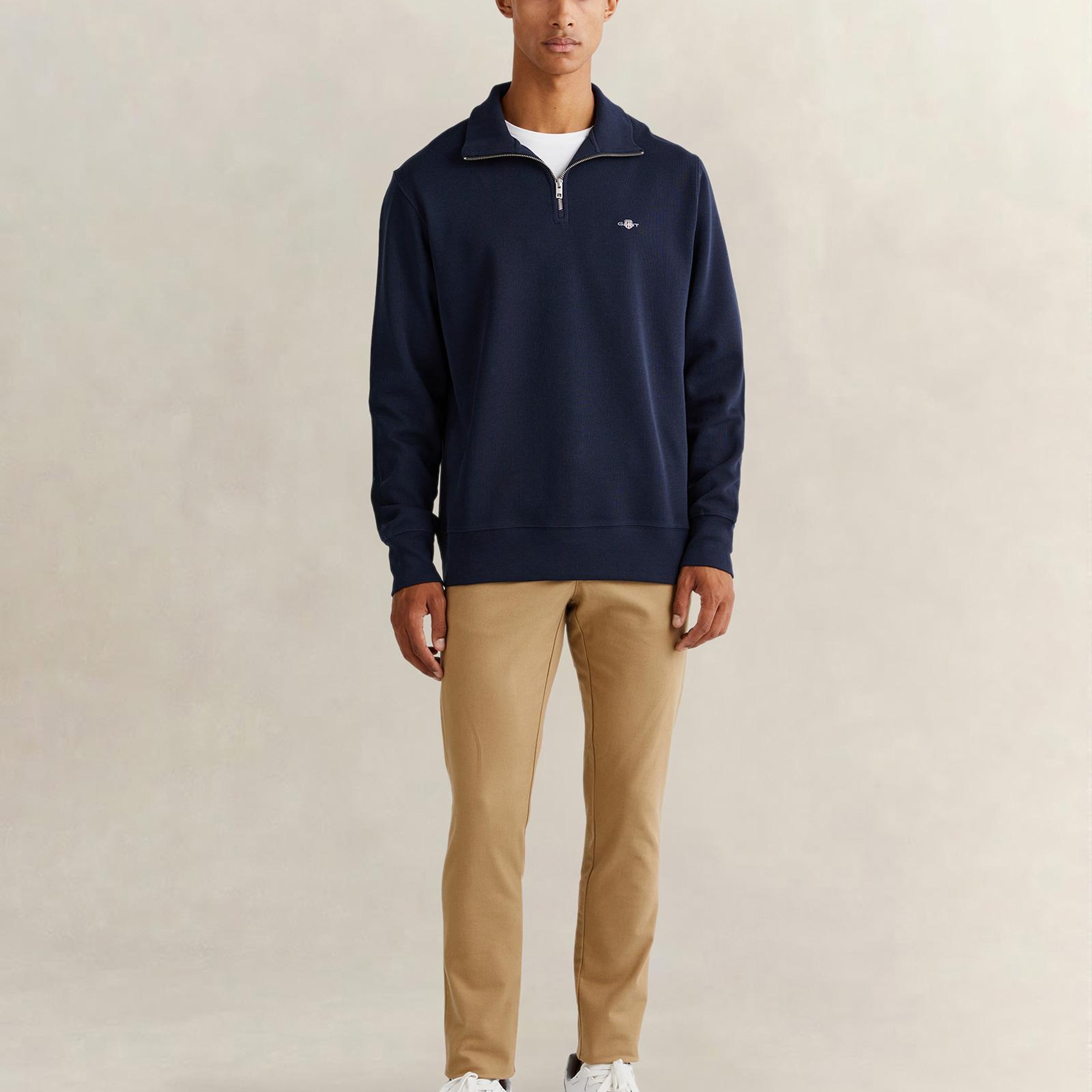 GANT Erkek Lacivert Regular Fit Yarım Fermuarlı Sweatshirt