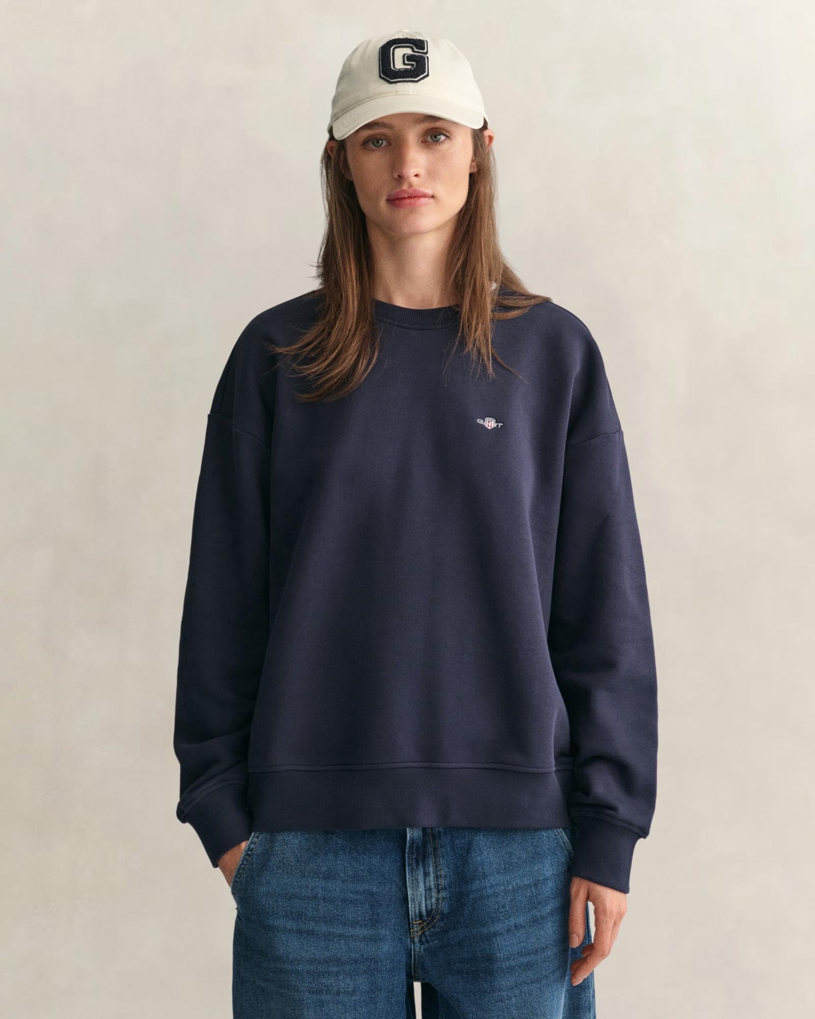 GANT Kadın Lacivert Relaxed Fit Bisiklet Yaka Sweatshirt