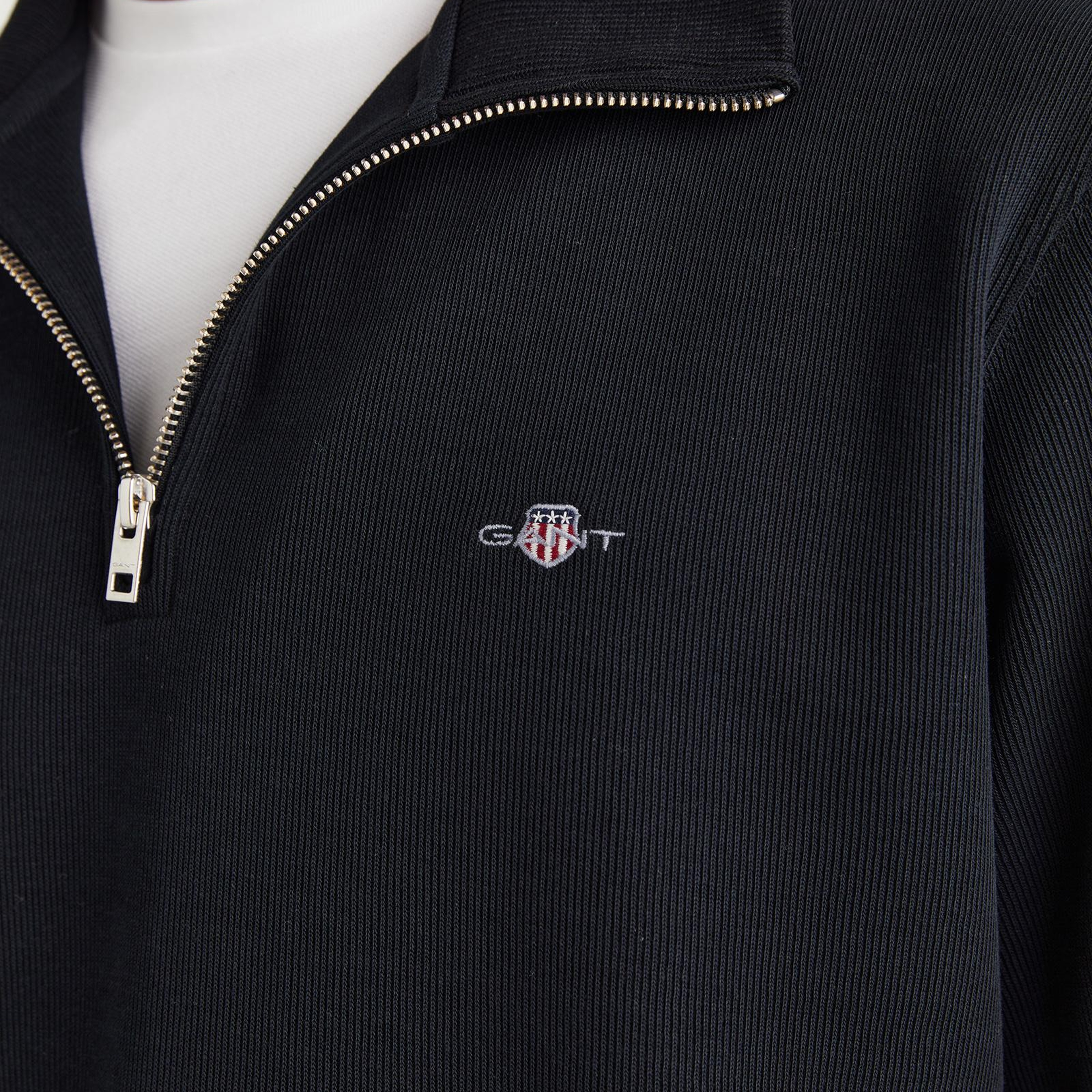 GANT Erkek Siyah Regular Fit Yarım Fermuarlı Sweatshirt