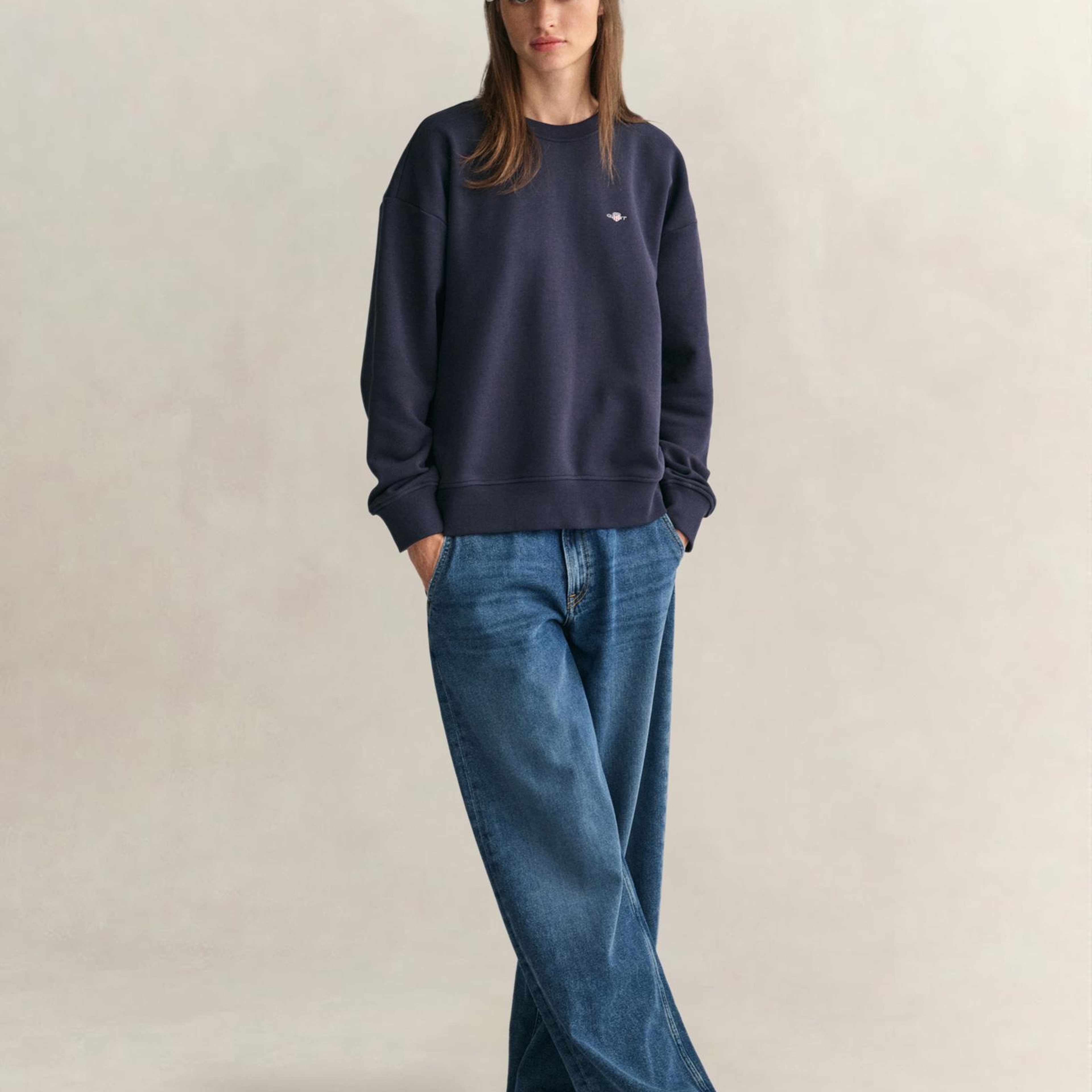 GANT Kadın Lacivert Relaxed Fit Bisiklet Yaka Sweatshirt