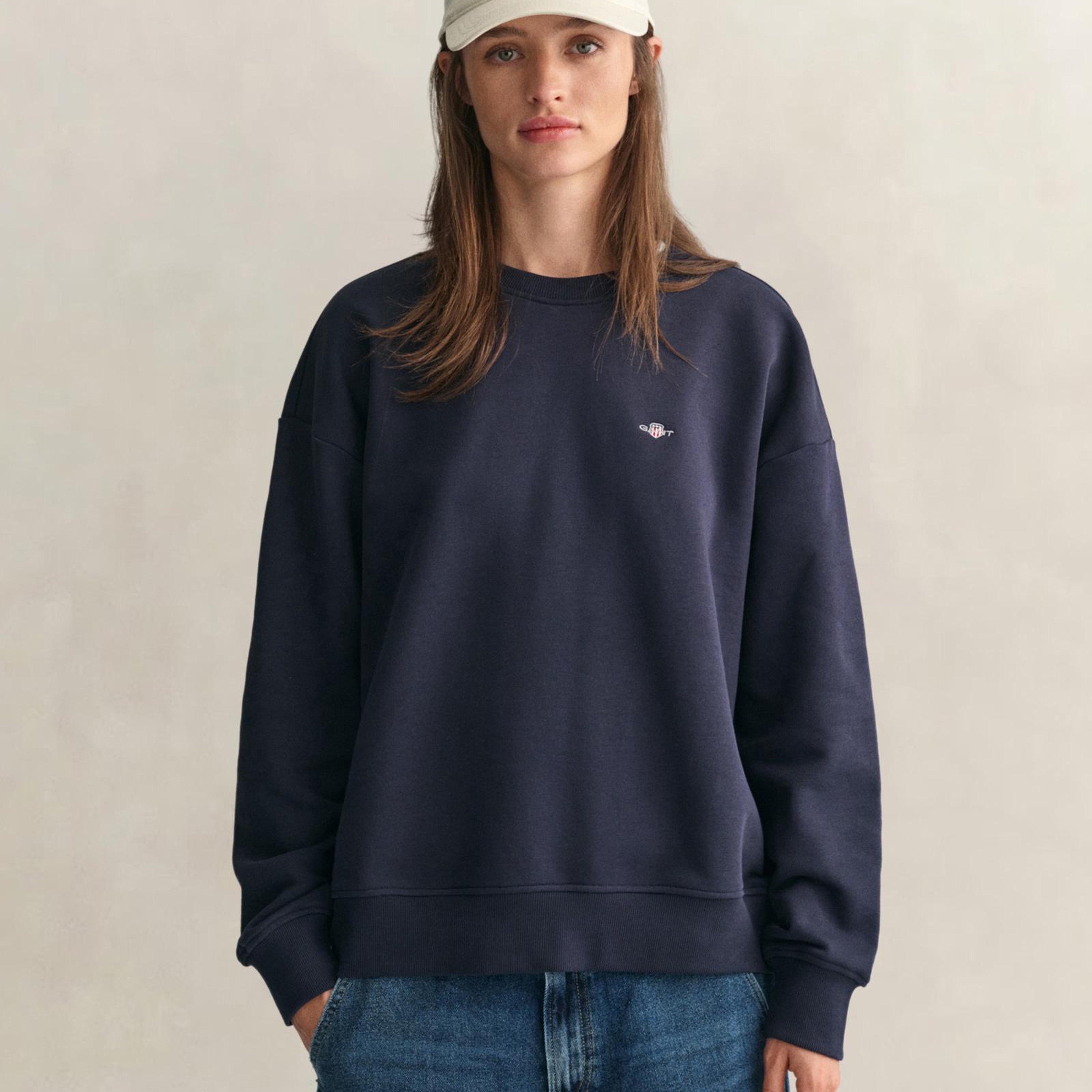 GANT Kadın Lacivert Relaxed Fit Bisiklet Yaka Sweatshirt
