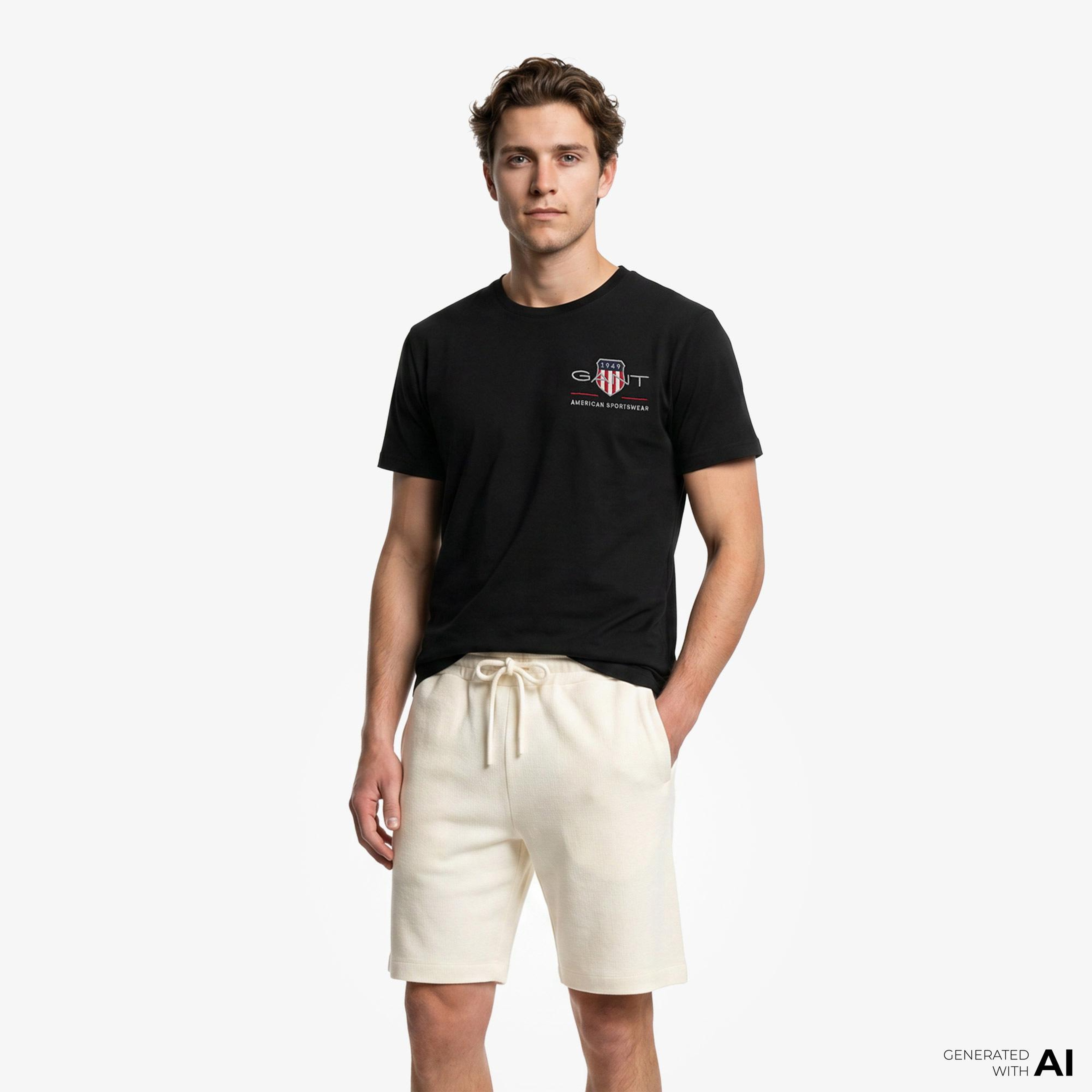GANT Erkek Siyah Regular Fit Bisiklet Yaka Logolu T-shirt