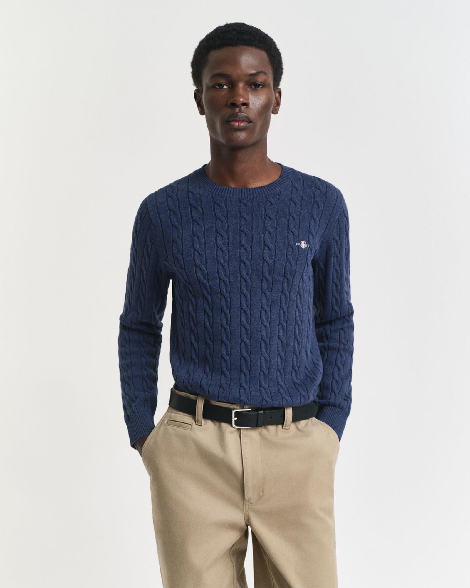 GANT Erkek Lacivert Regular Fit Bisiklet Yaka Örgü Kazak