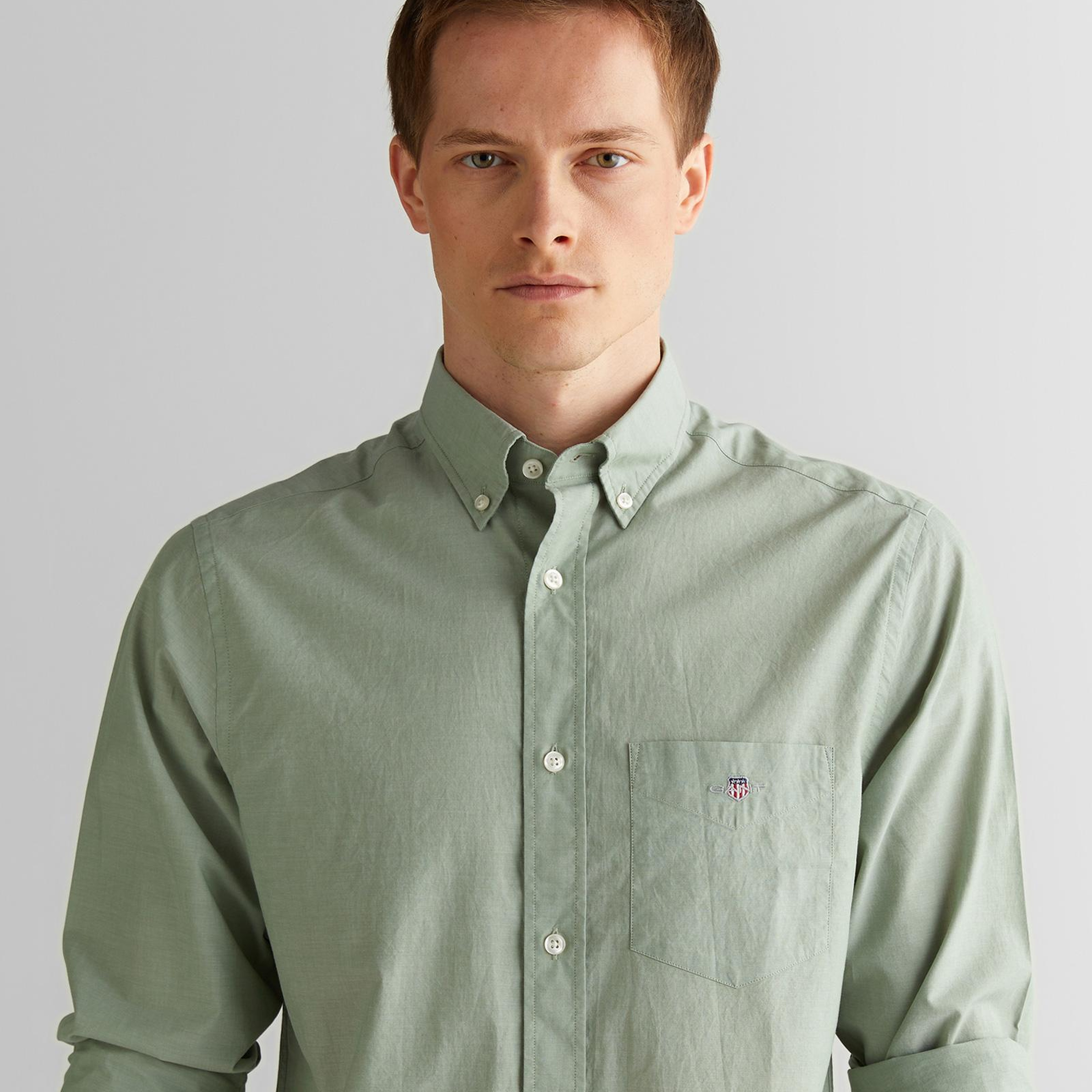 GANT Erkek Yeşil Regular Fit Düğmeli Yaka Poplin Gömlek