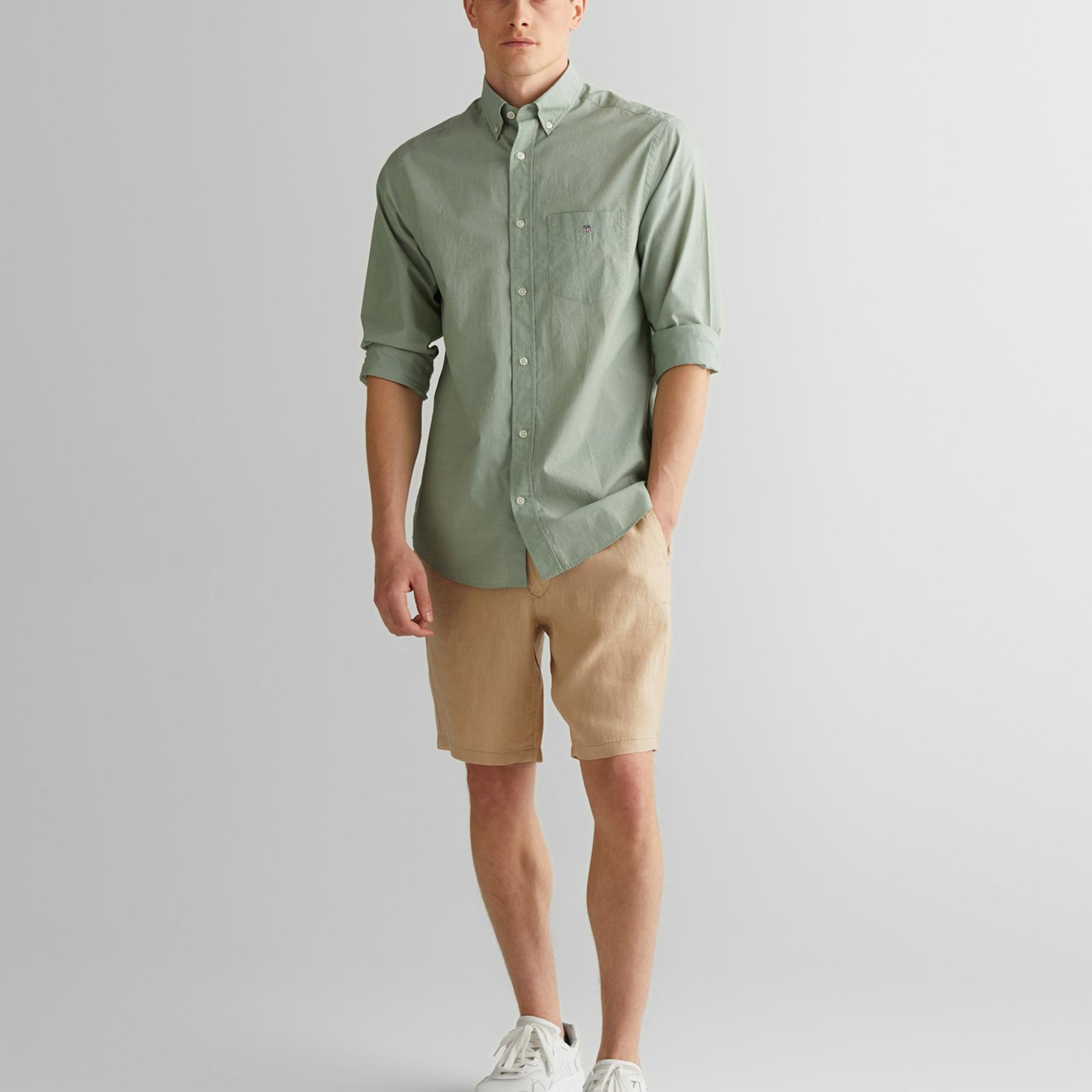 GANT Erkek Yeşil Regular Fit Düğmeli Yaka Poplin Gömlek