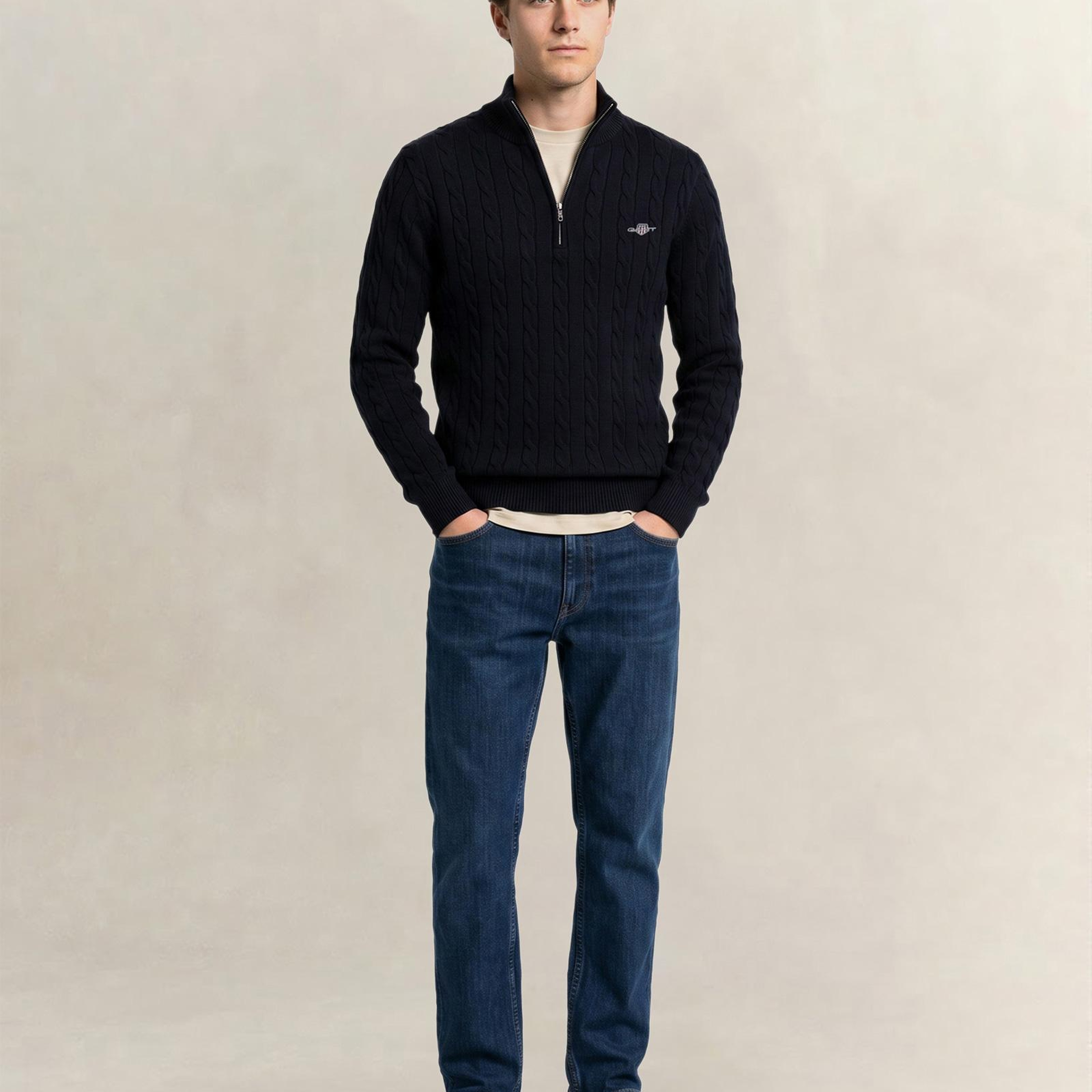 GANT Erkek Siyah Regular Fit Örgü Kazak