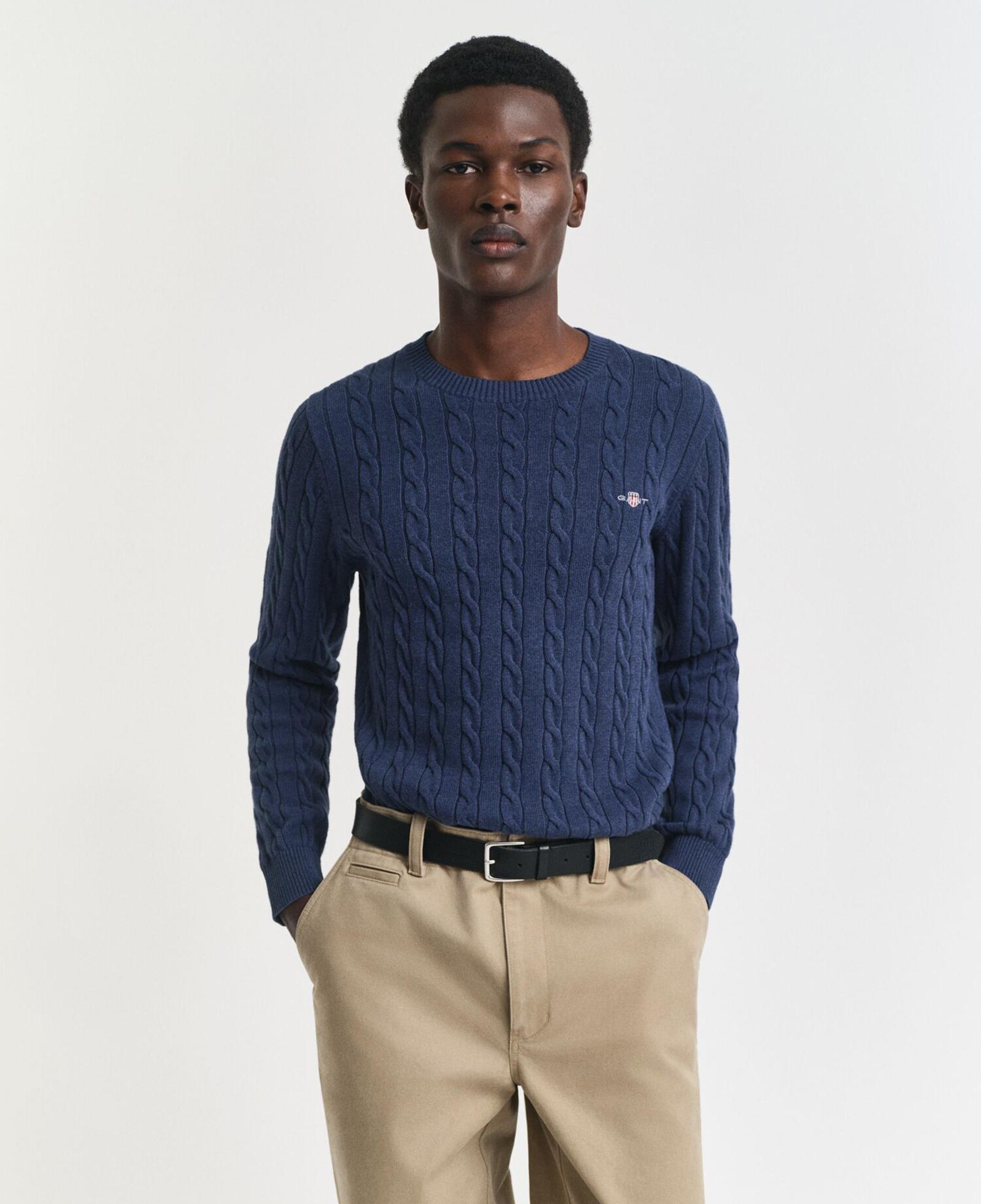 GANT Erkek Lacivert Regular Fit Bisiklet Yaka Örgü Kazak