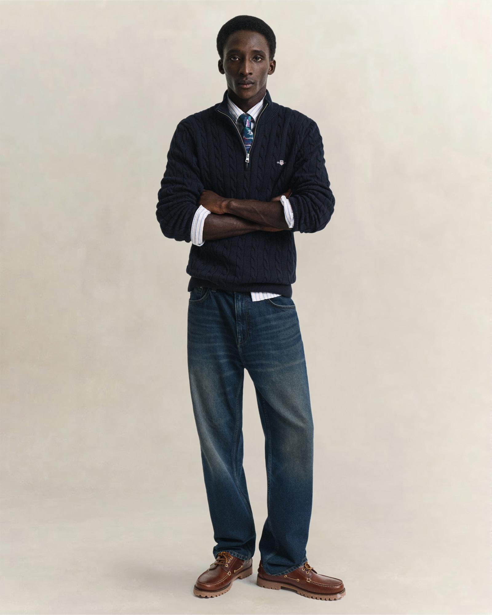 GANT Erkek Lacivert Regular Fit Örgü Kazak