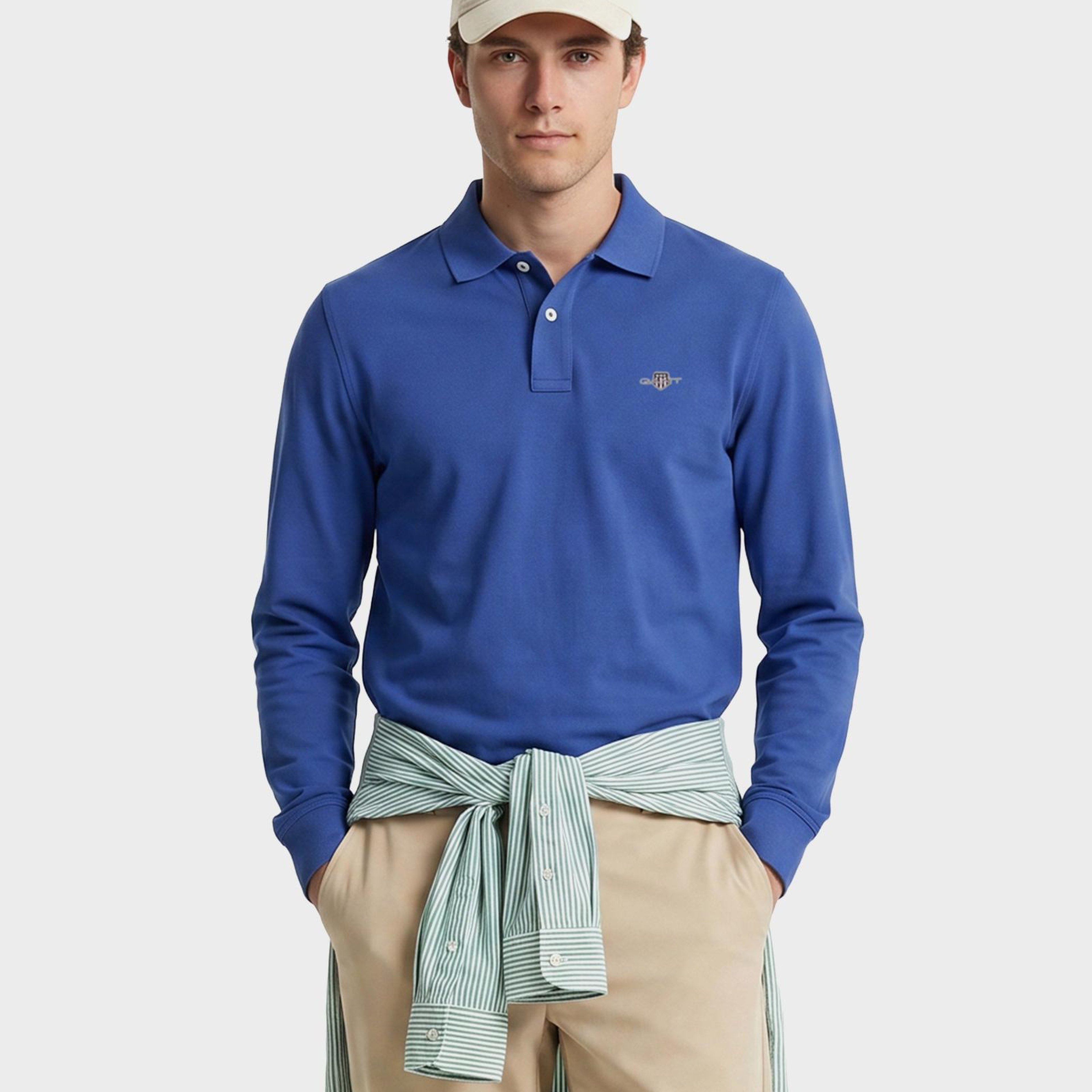 GANT Erkek Mavi Regular Fit Uzun Kollu Polo