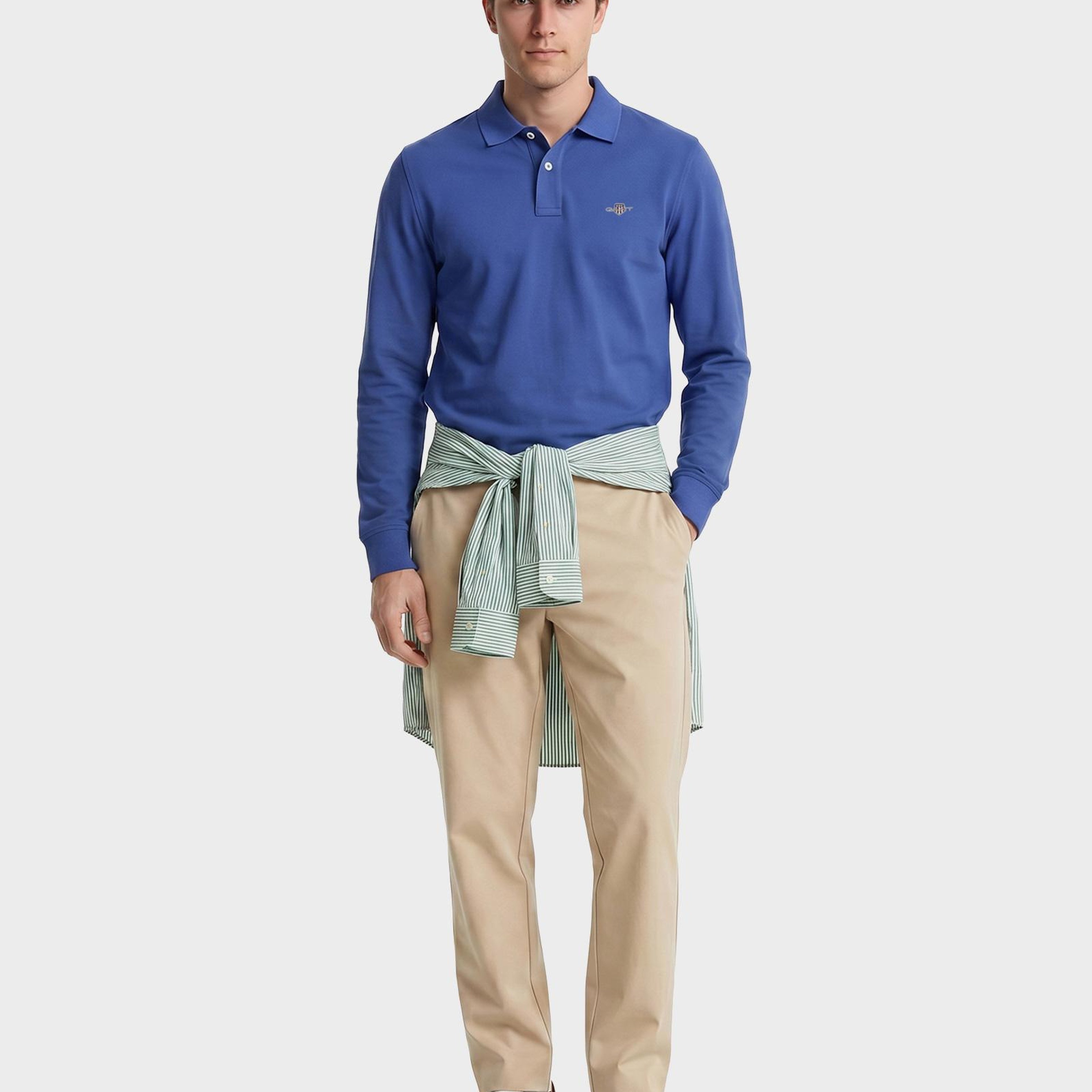 GANT Erkek Mavi Regular Fit Uzun Kollu Polo