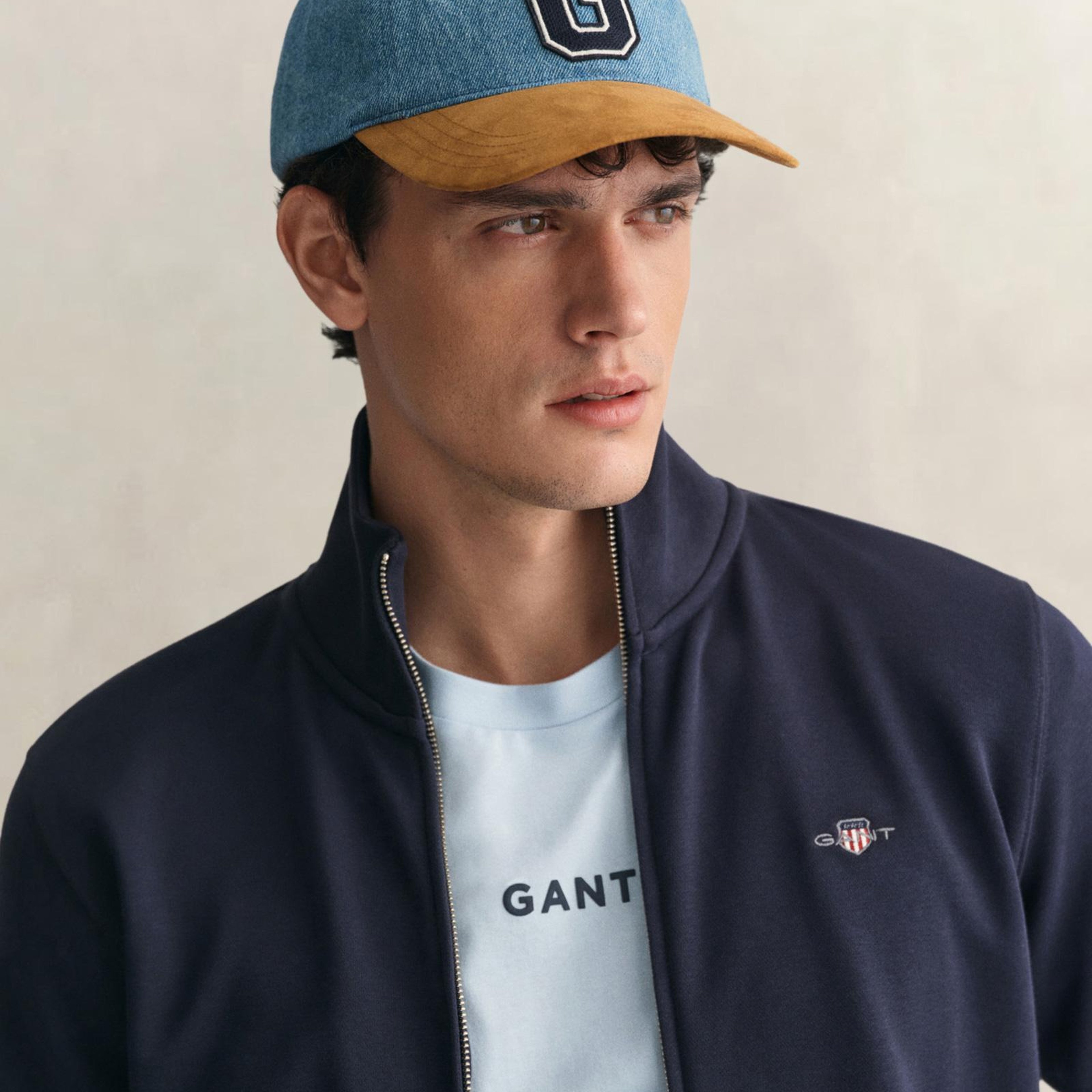 GANT Erkek Lacivert Fermuarlı Logolu Sweatshirt