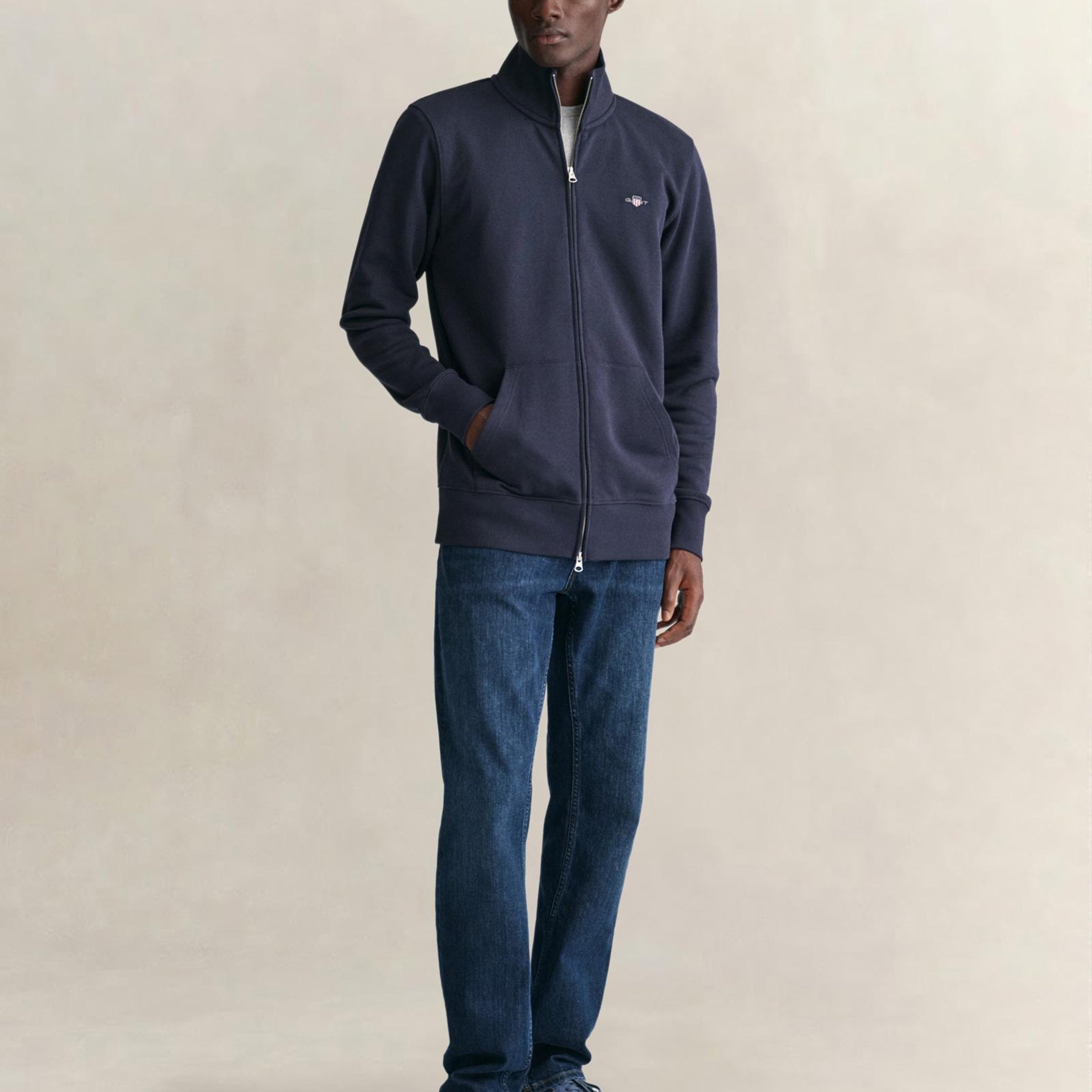 GANT Erkek Lacivert Fermuarlı Logolu Sweatshirt