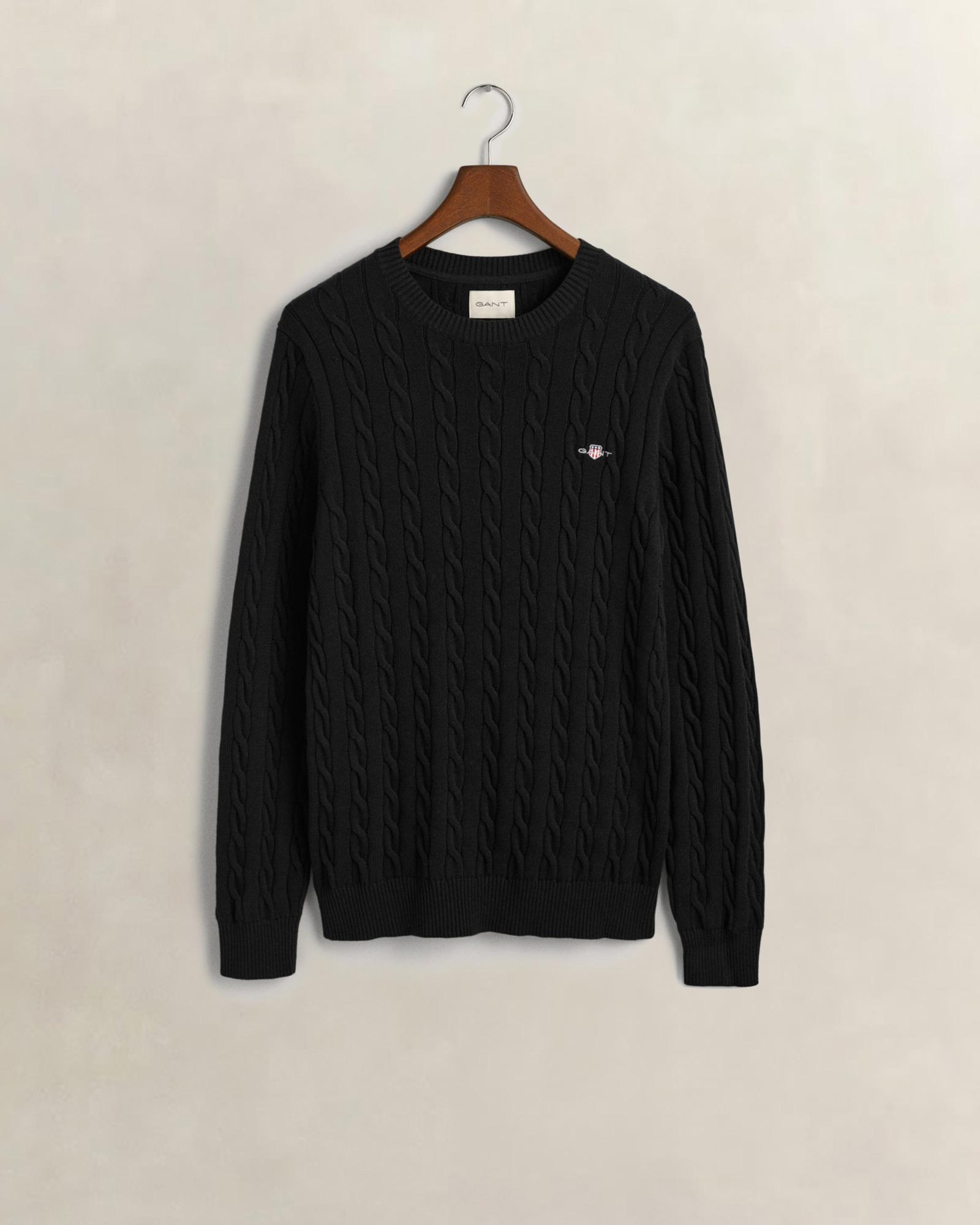 GANT Erkek Siyah Regular Fit Bisiklet Yaka Örgü Kazak