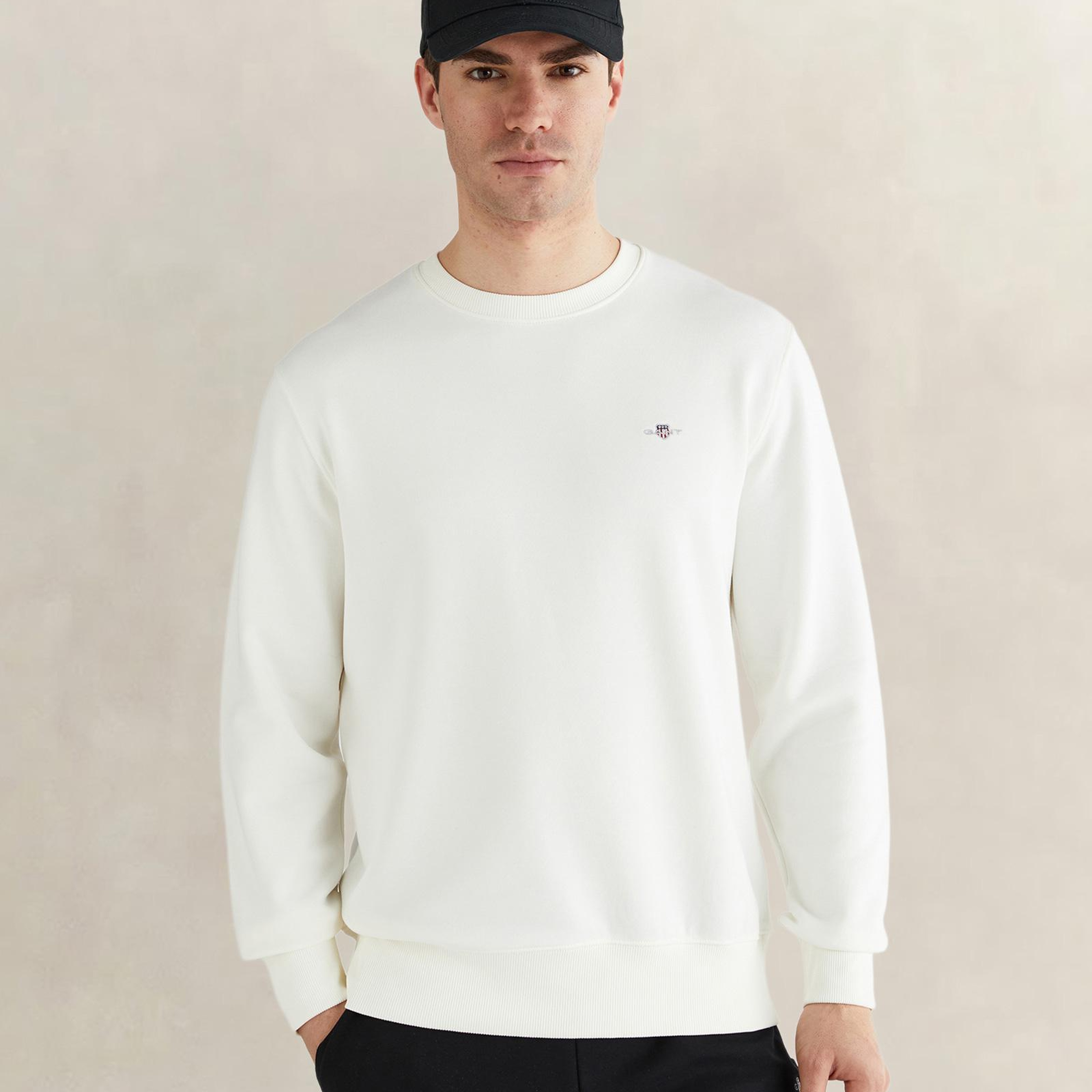 GANT Erkek Krem Regular Fit Bisiklet Yaka Sweatshirt
