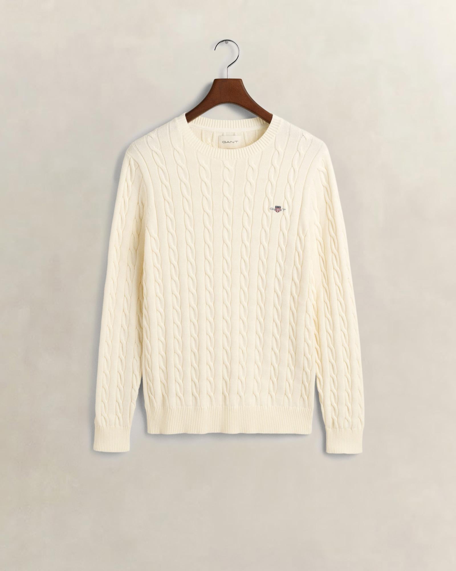GANT Erkek Krem Regular Fit Bisiklet Yaka Örgü Kazak