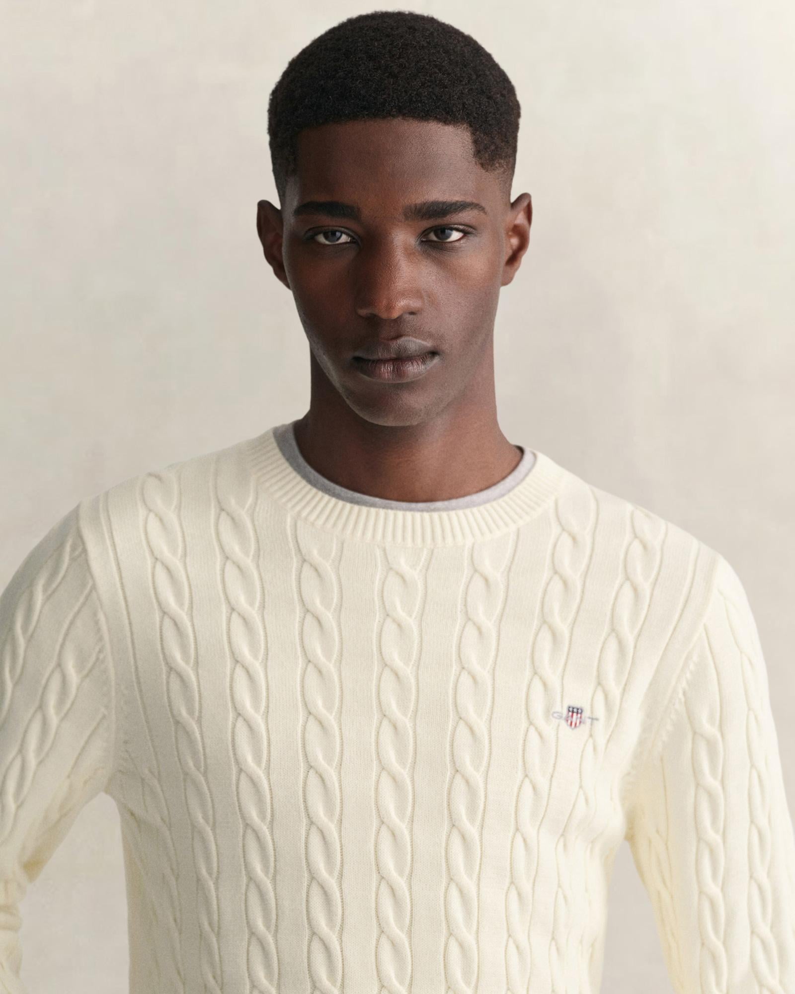 GANT Erkek Krem Regular Fit Bisiklet Yaka Örgü Kazak