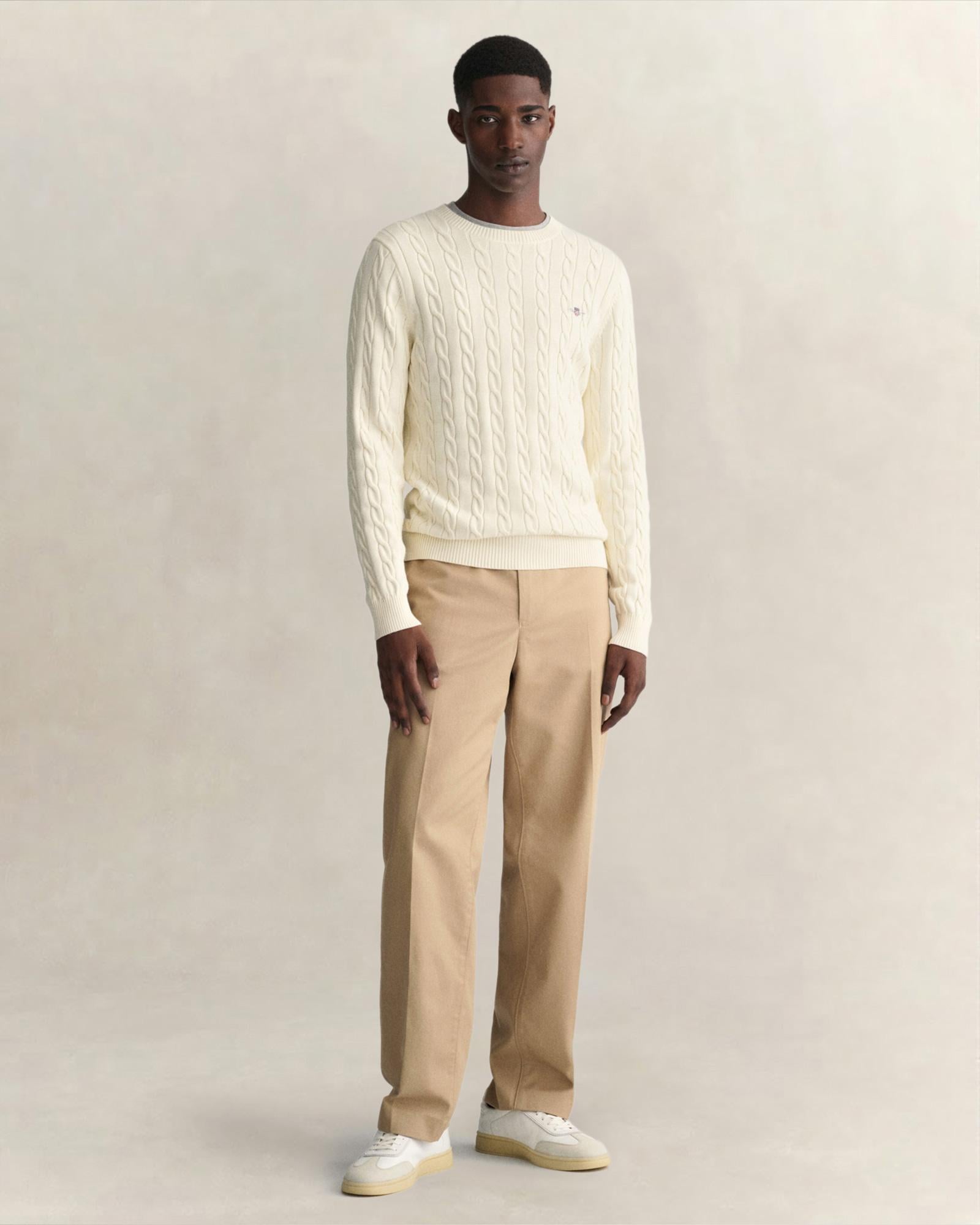 GANT Erkek Krem Regular Fit Bisiklet Yaka Örgü Kazak