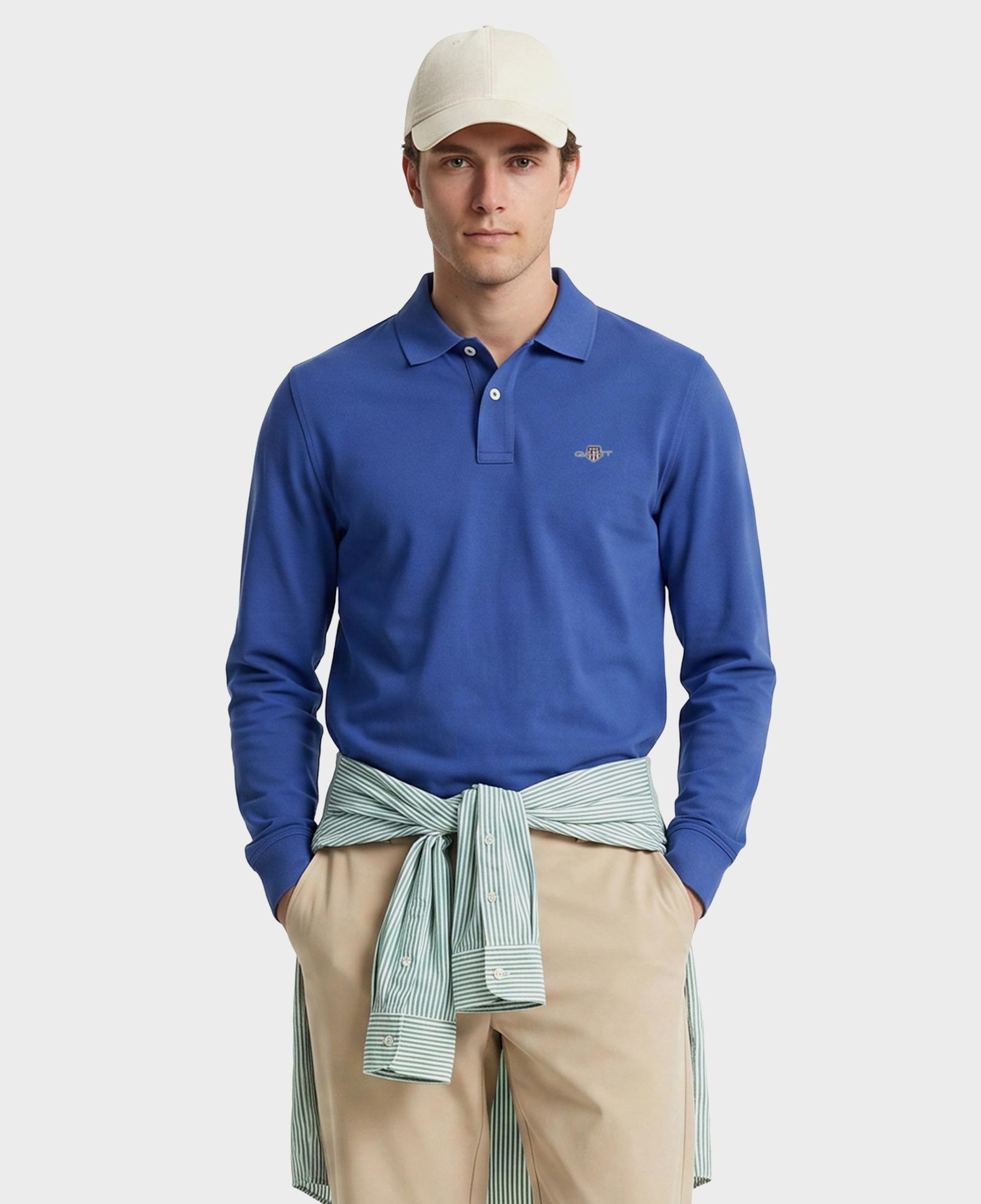GANT Erkek Mavi Regular Fit Uzun Kollu Polo