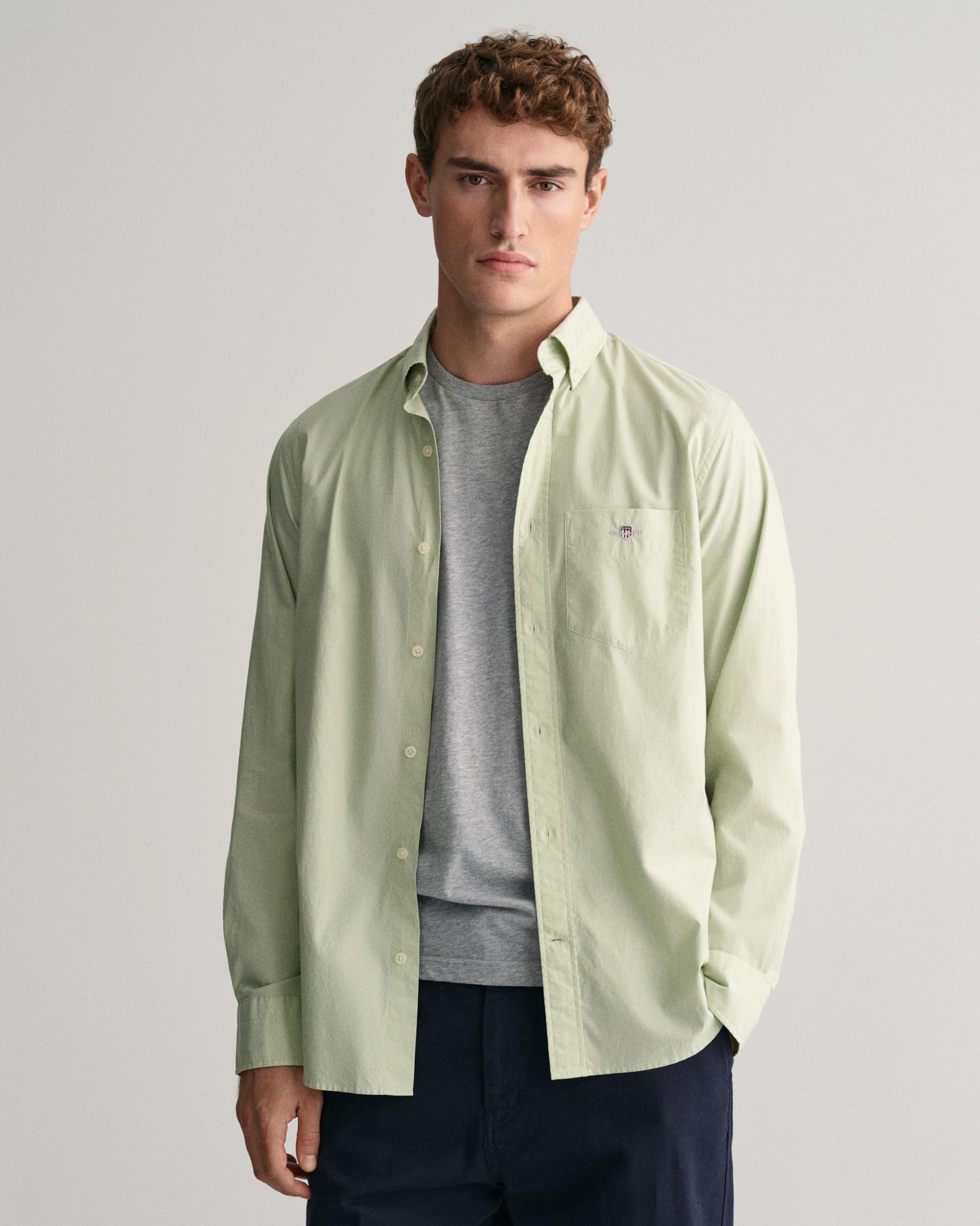 GANT Erkek Yeşil Regular Fit Düğmeli Yaka Poplin Gömlek