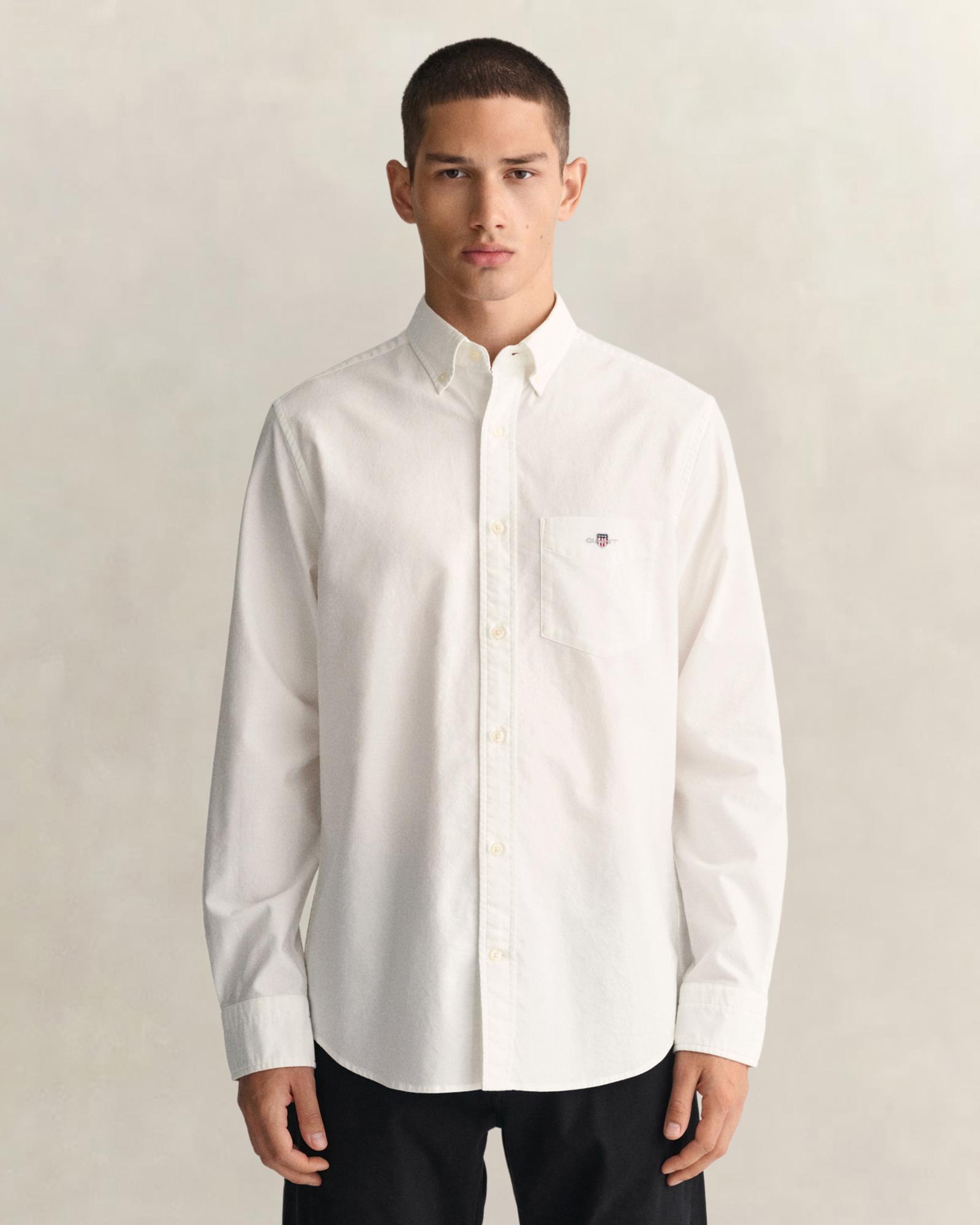 GANT Erkek Beyaz Regular Fit Logolu Gömlek